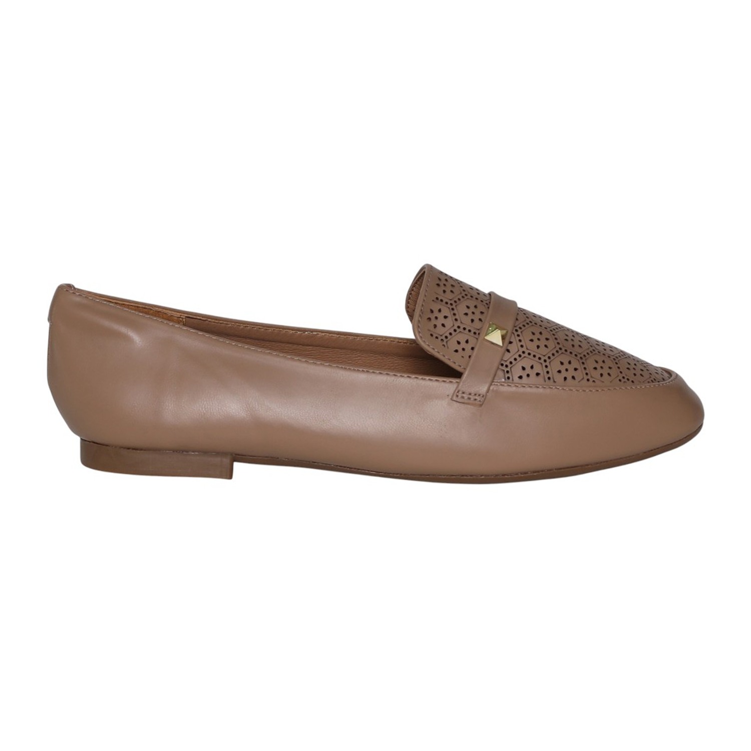 greta | Women Beige Laser-Cut Flat Loafers|2