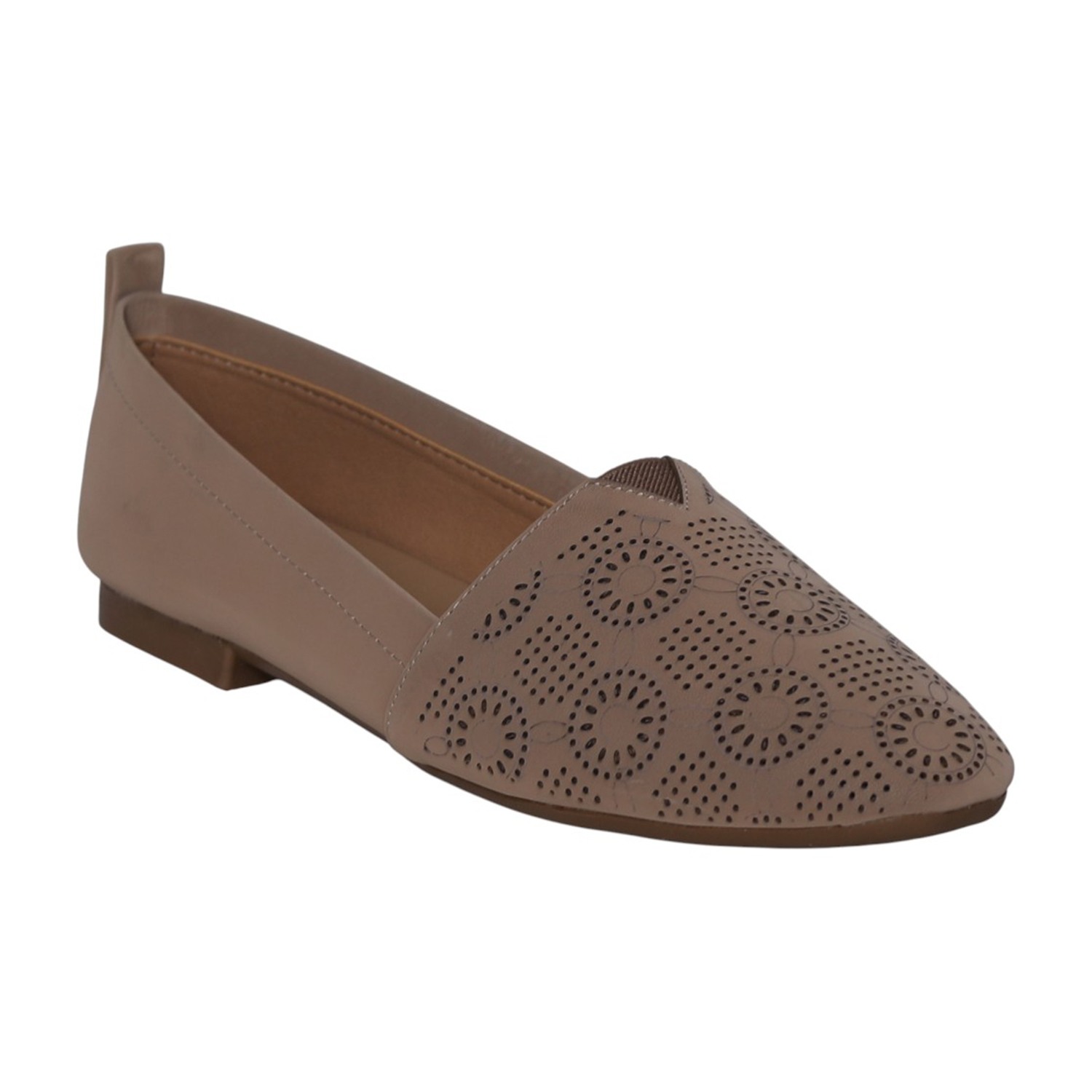 Women Beige Perforated Slip-On Flat Loafers