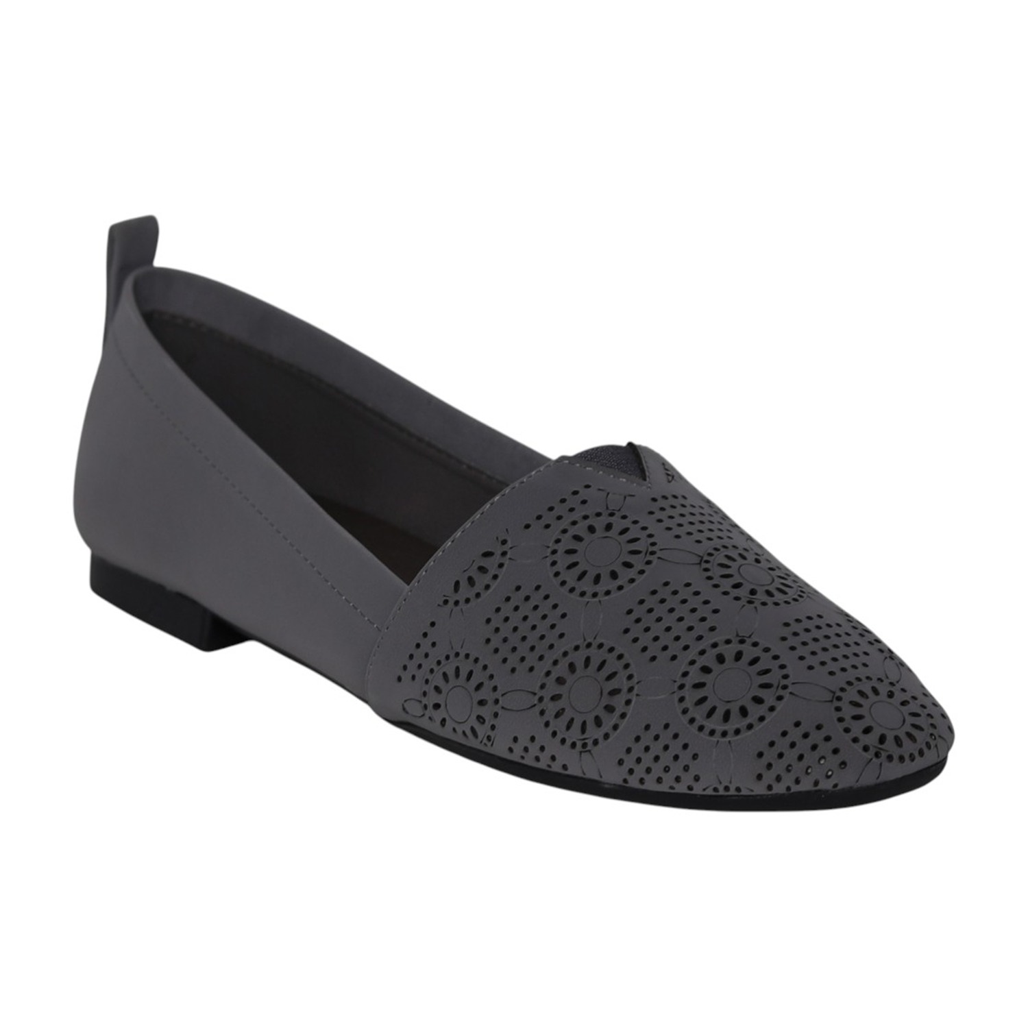 Women Grey Perforated Slip-On Flat Loafers
