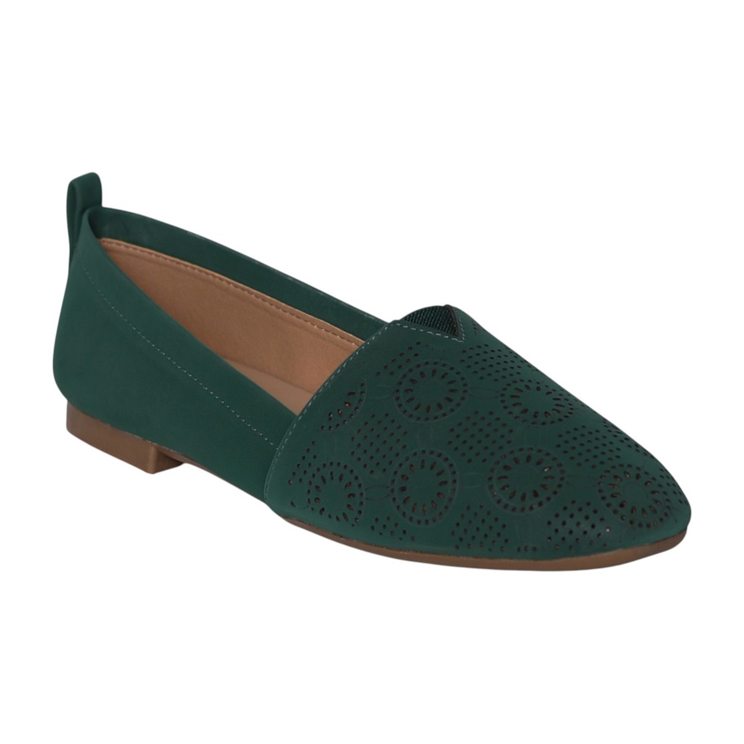 greta | Women Mehendi Perforated Slip-On Flat Loafers|0