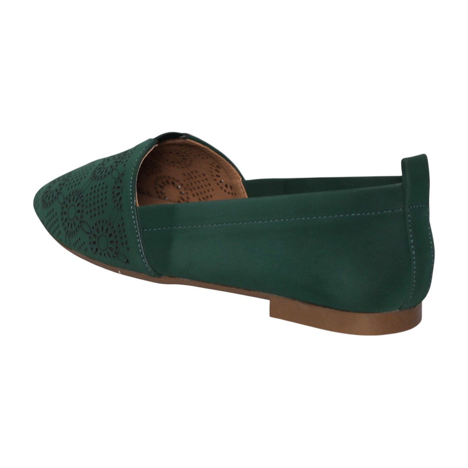 greta | Women Mehendi Perforated Slip-On Flat Loafers|4