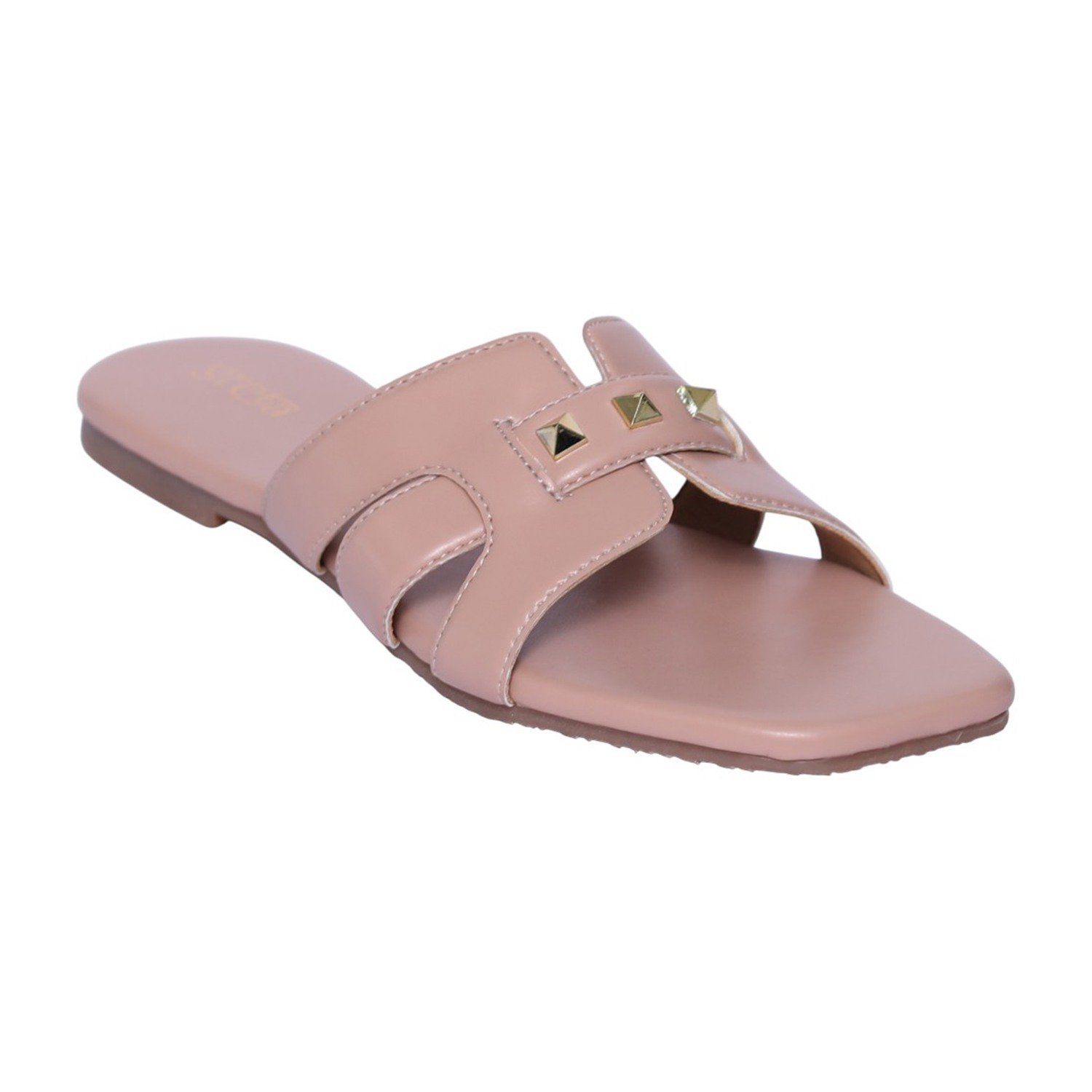Women Peach Luxe Stud Detail Slides