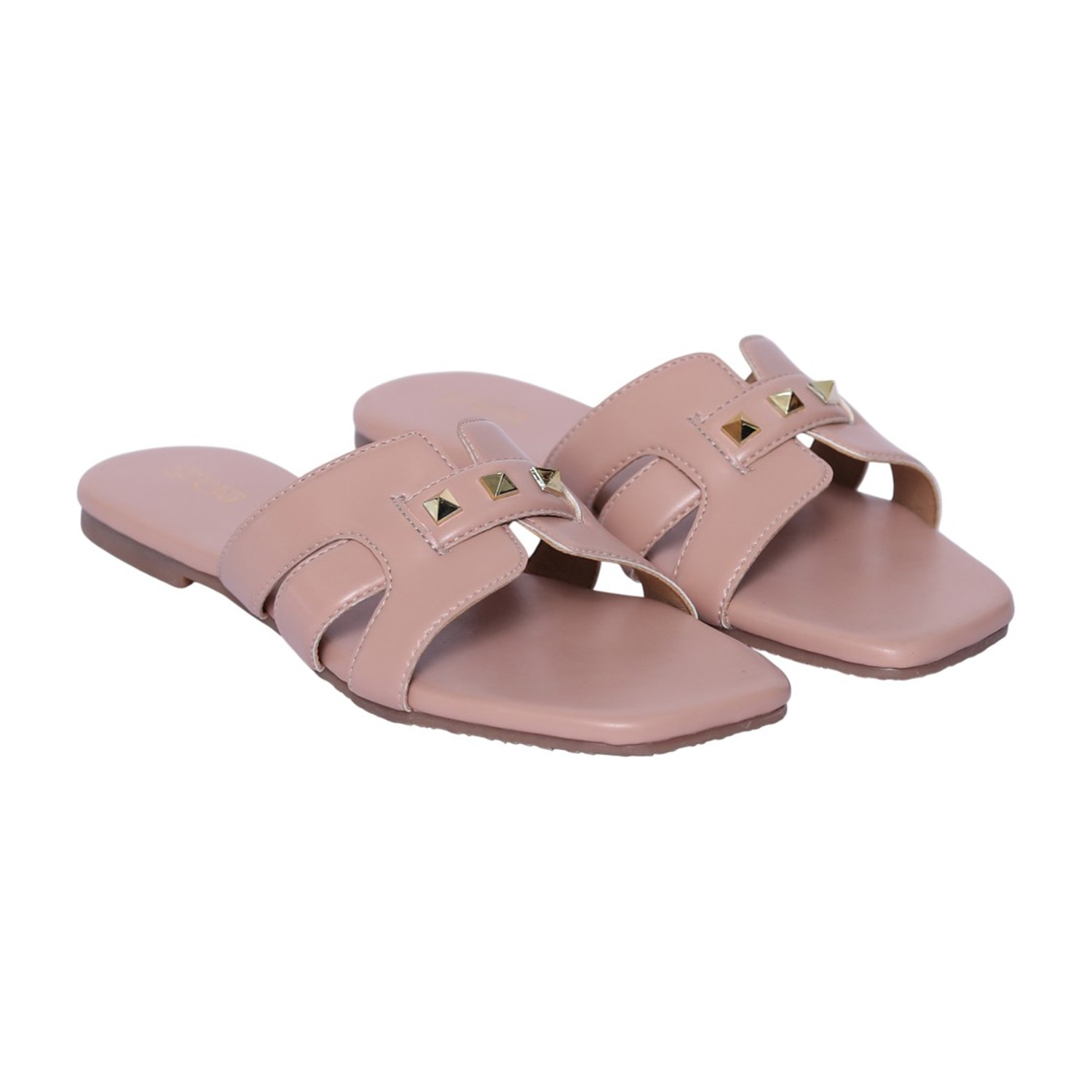 Women Peach Luxe Stud Detail Slides