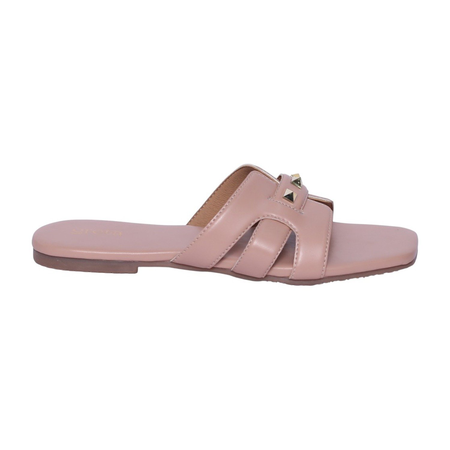 Women Peach Luxe Stud Detail Slides