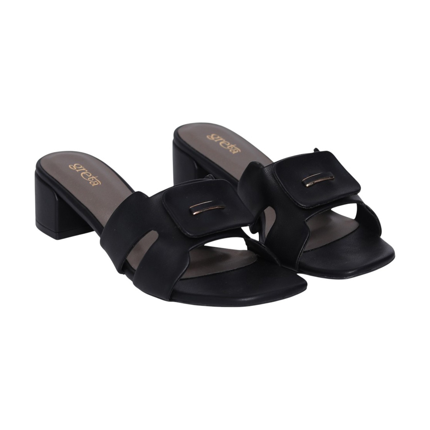 Women Classic Black Buckle Accent Heels