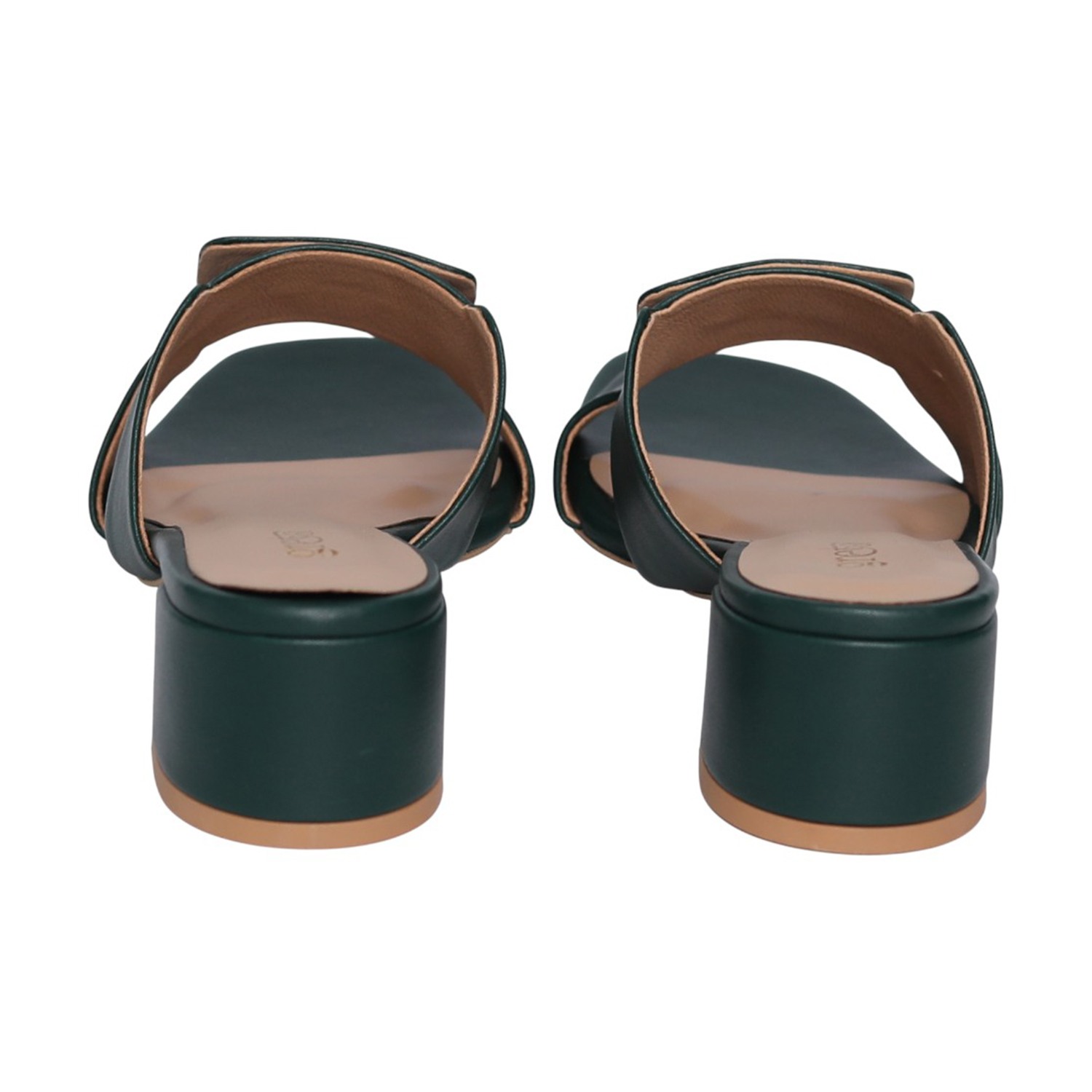 Women Deep Green Buckle Accent Heels