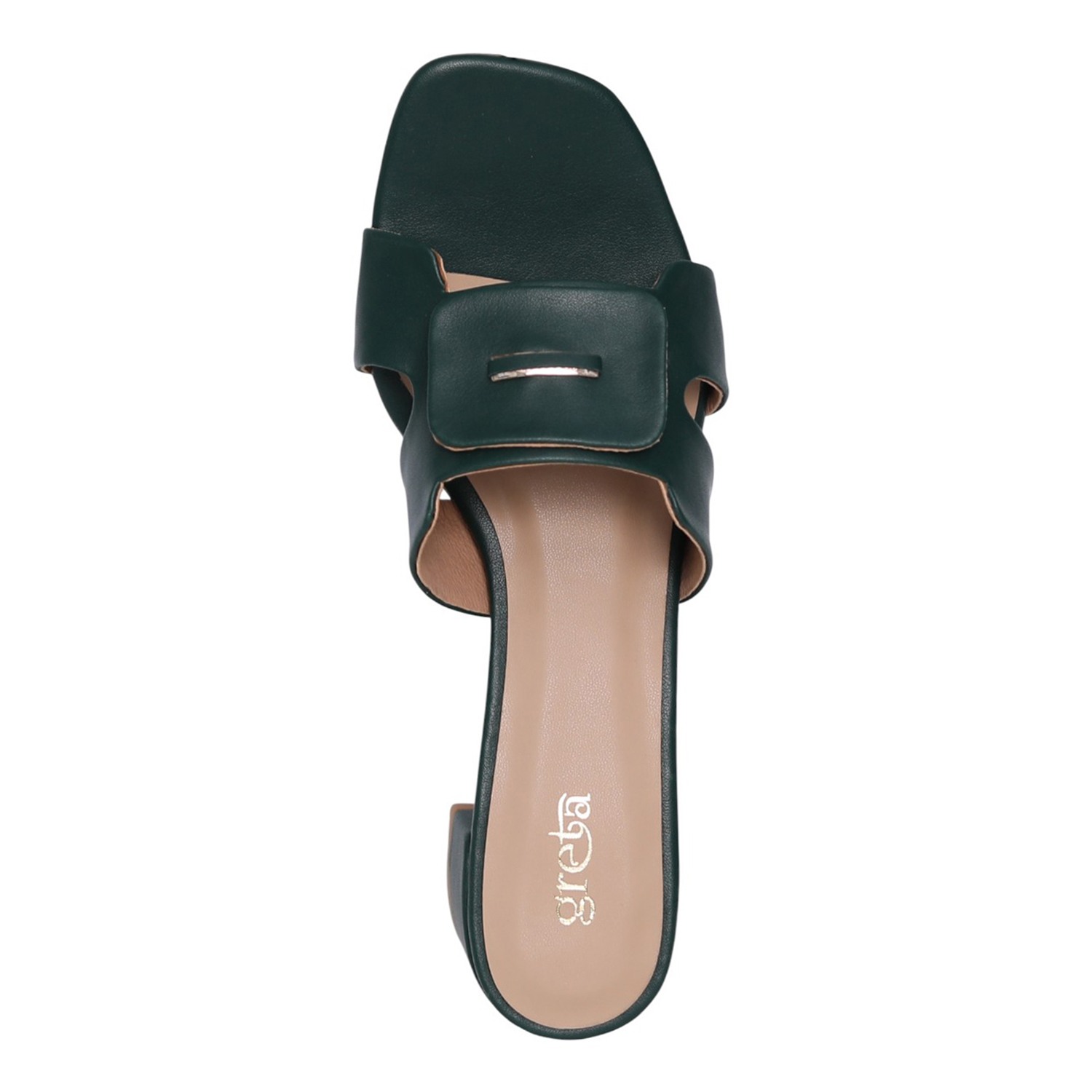 Women Deep Green Buckle Accent Heels