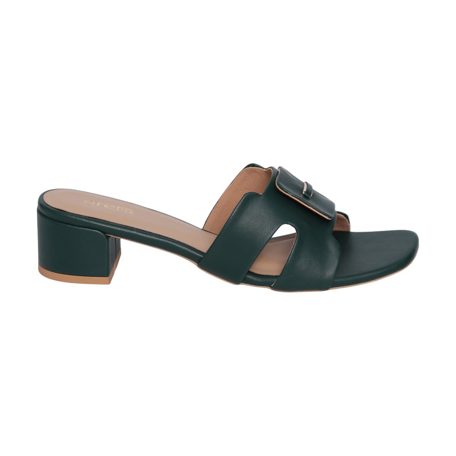 Women Deep Green Buckle Accent Heels