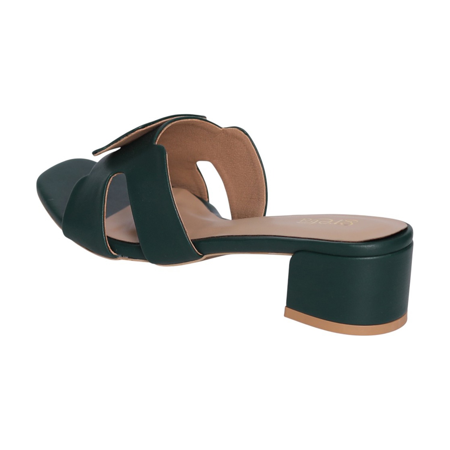 Women Deep Green Buckle Accent Heels