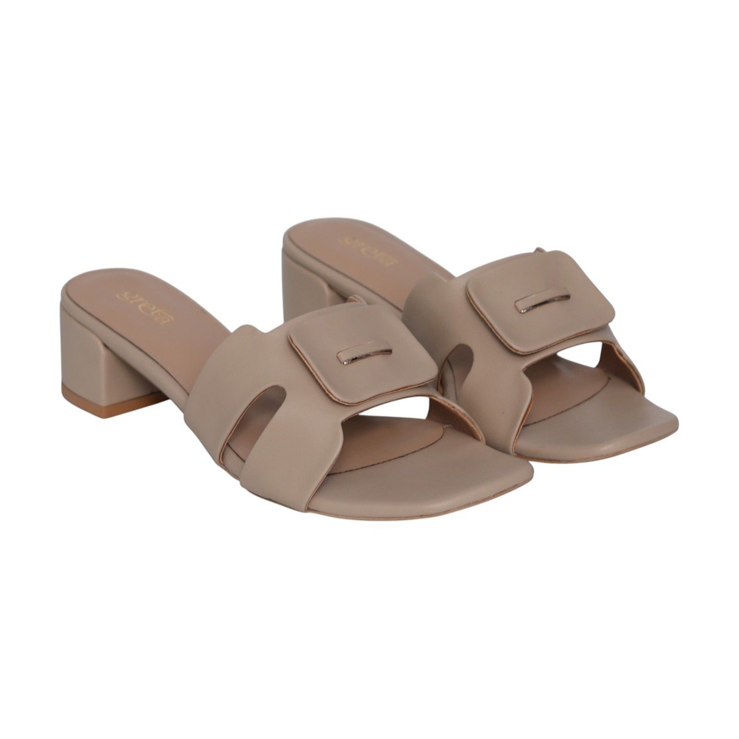 Women Neutral Chikoo Buckle Accent Heels
