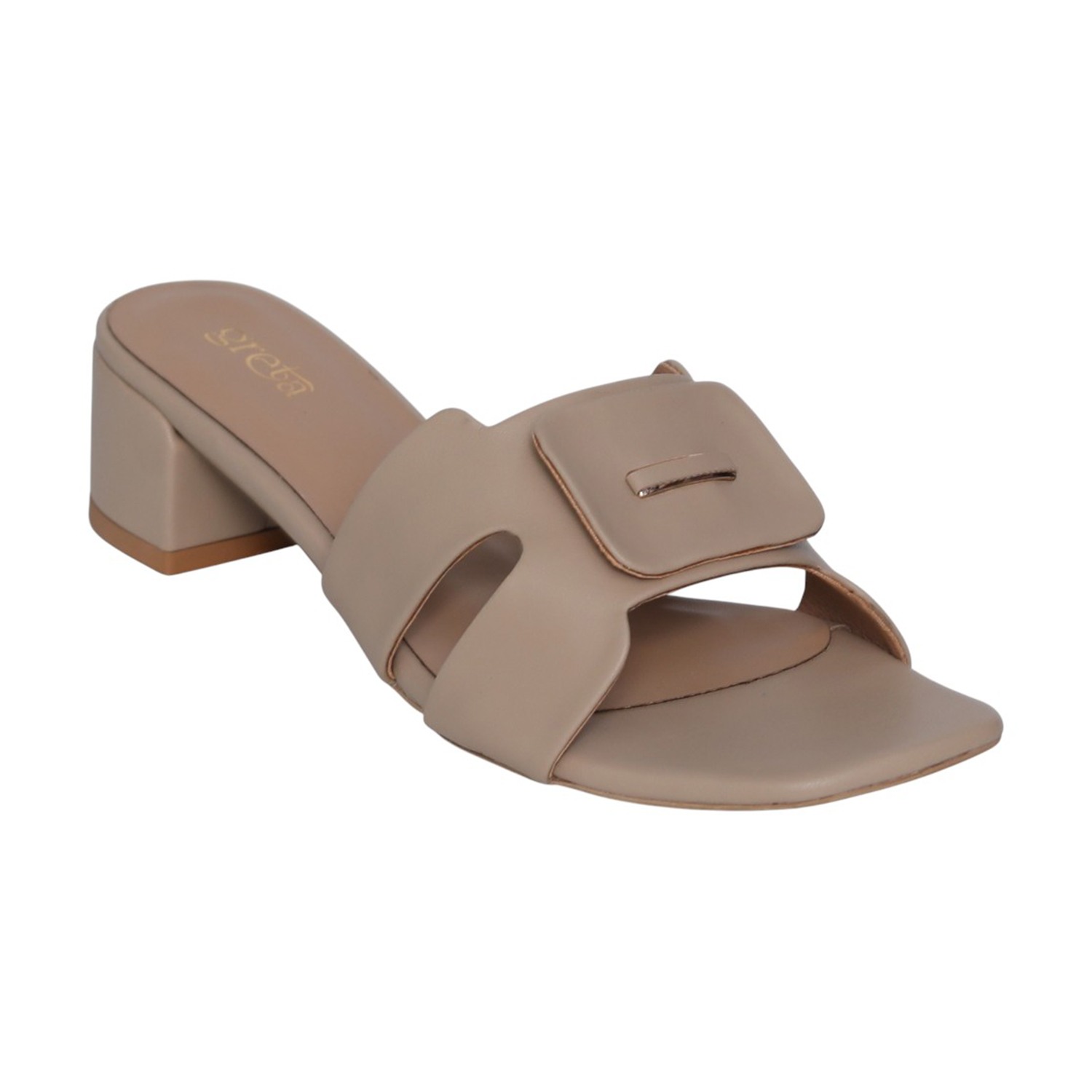 Women Neutral Chikoo Buckle Accent Heels