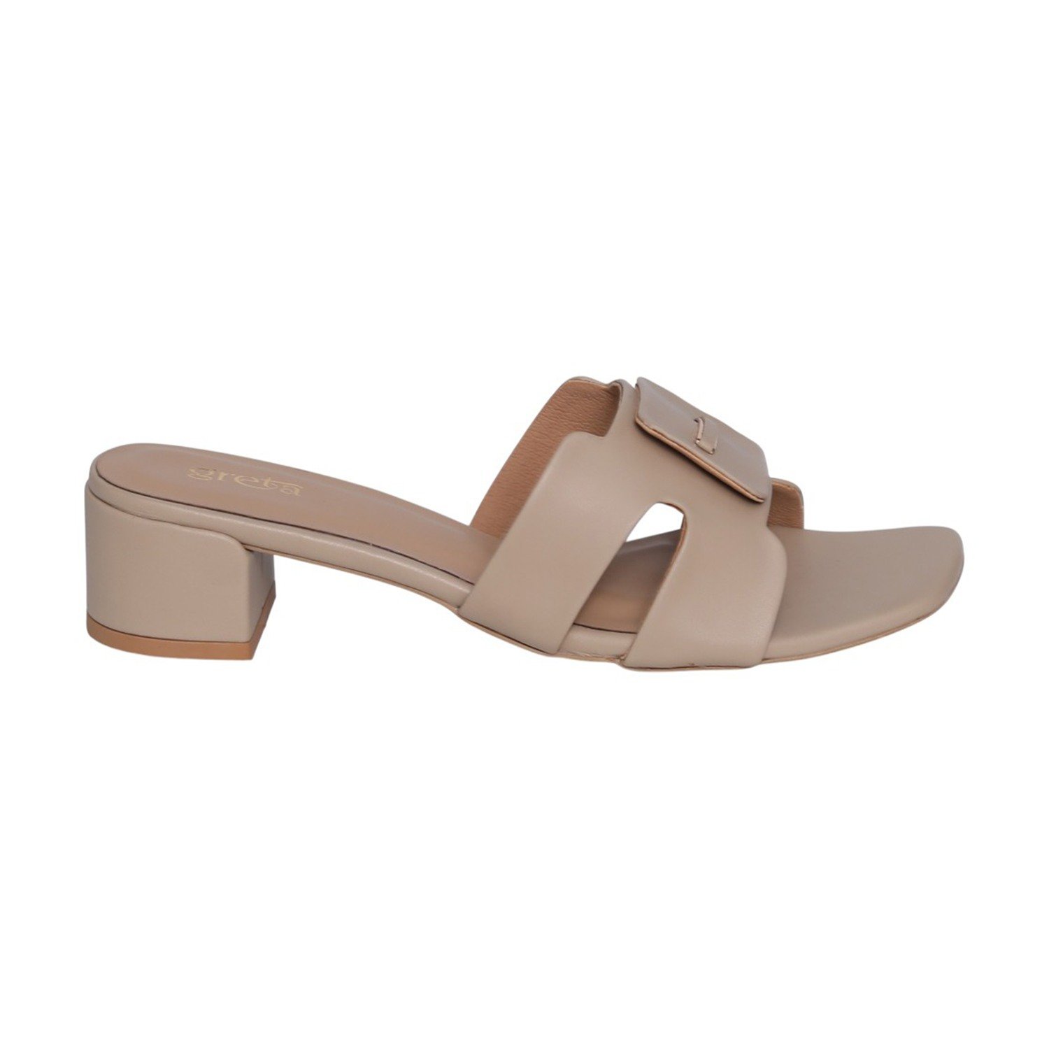 Women Neutral Chikoo Buckle Accent Heels