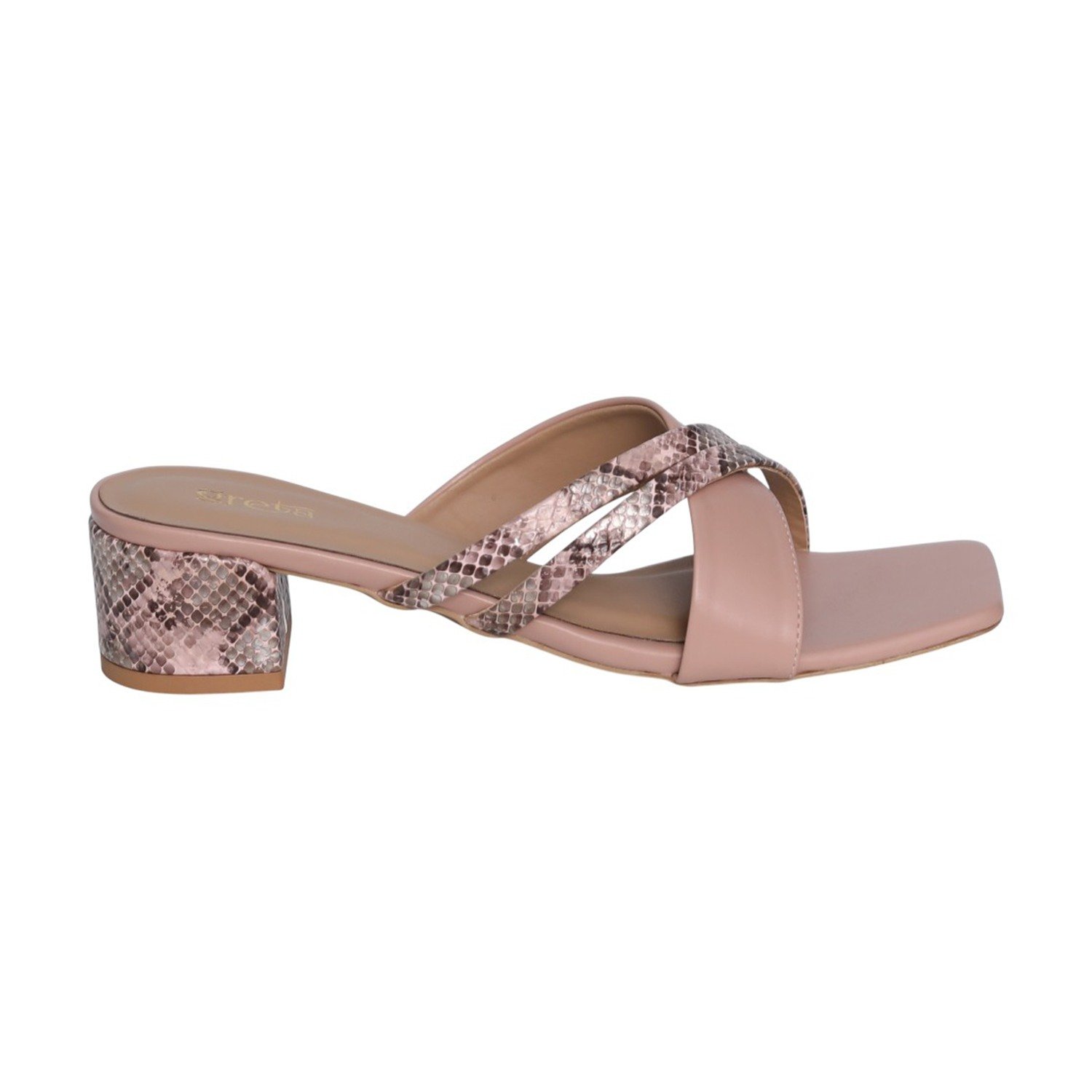 Women Nude Viper Block Heels