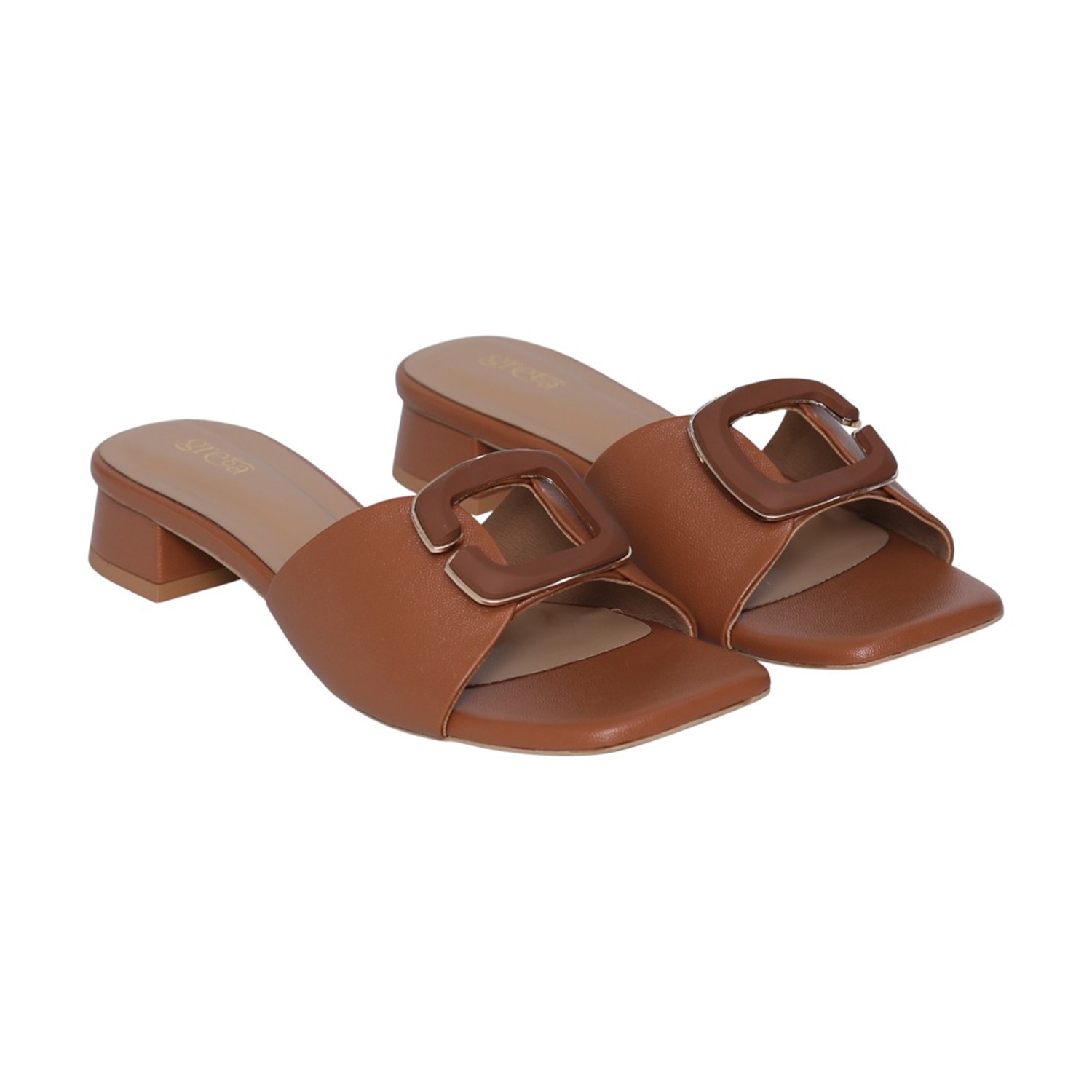 greta | Women Caramel Frame Block Heels|1