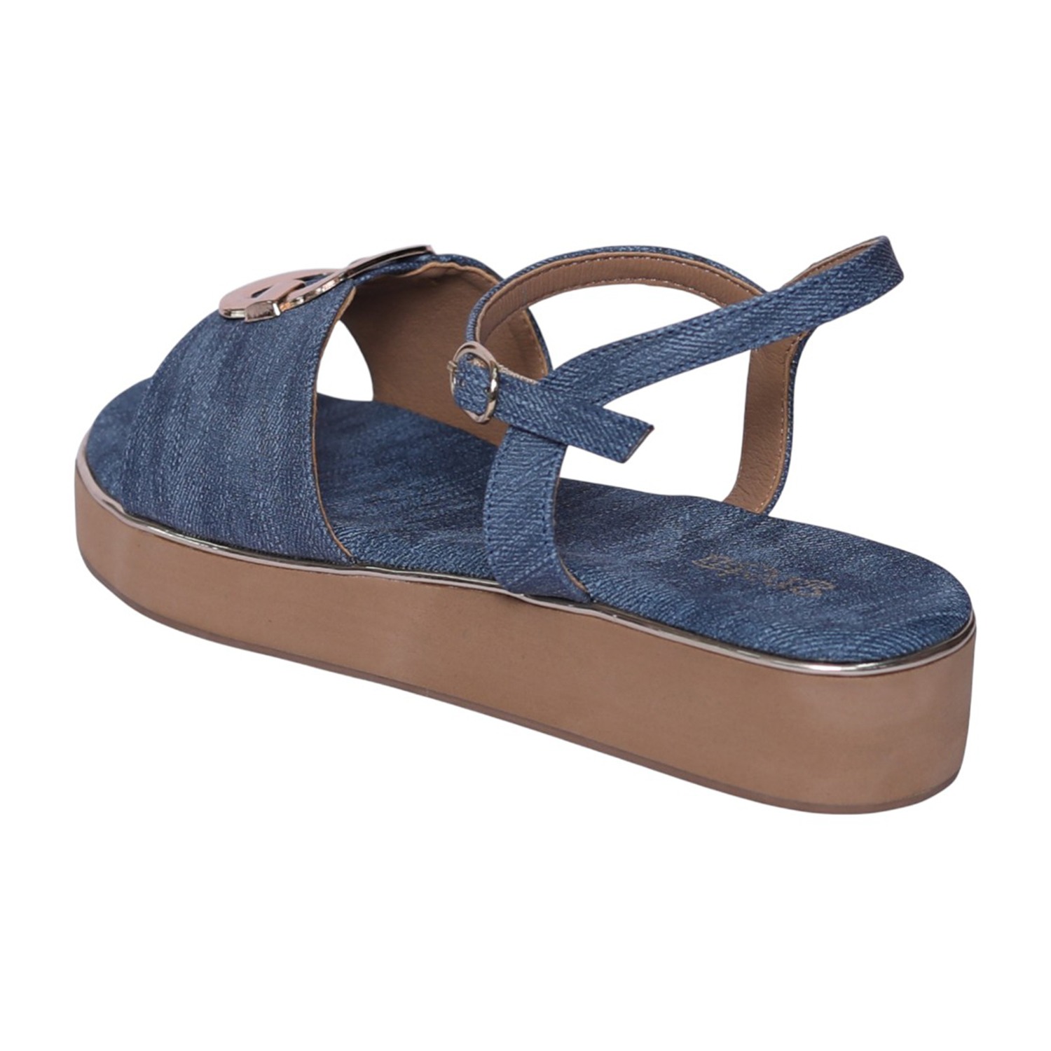 Women Blue Riviera Buckle Wedge Sandals