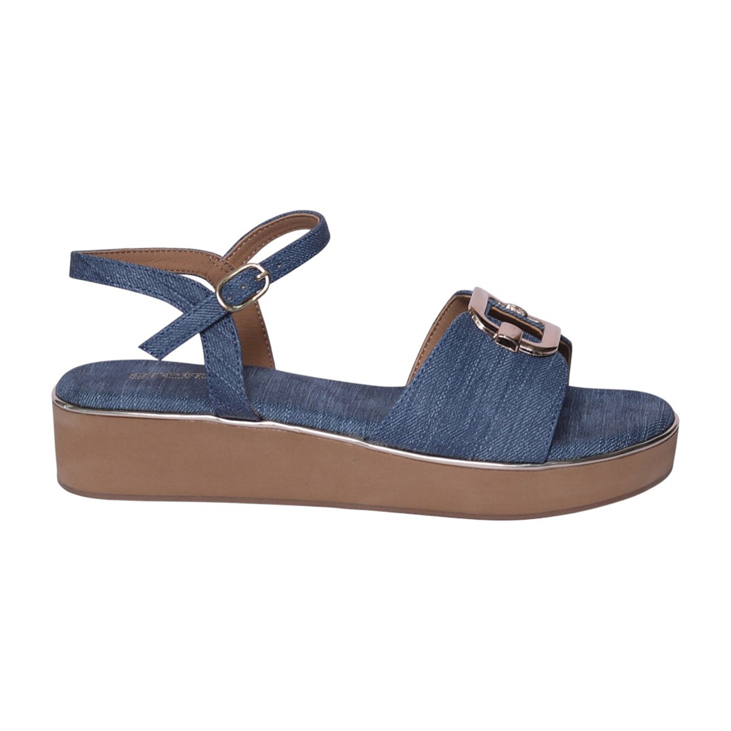 Women Blue Riviera Buckle Wedge Sandals