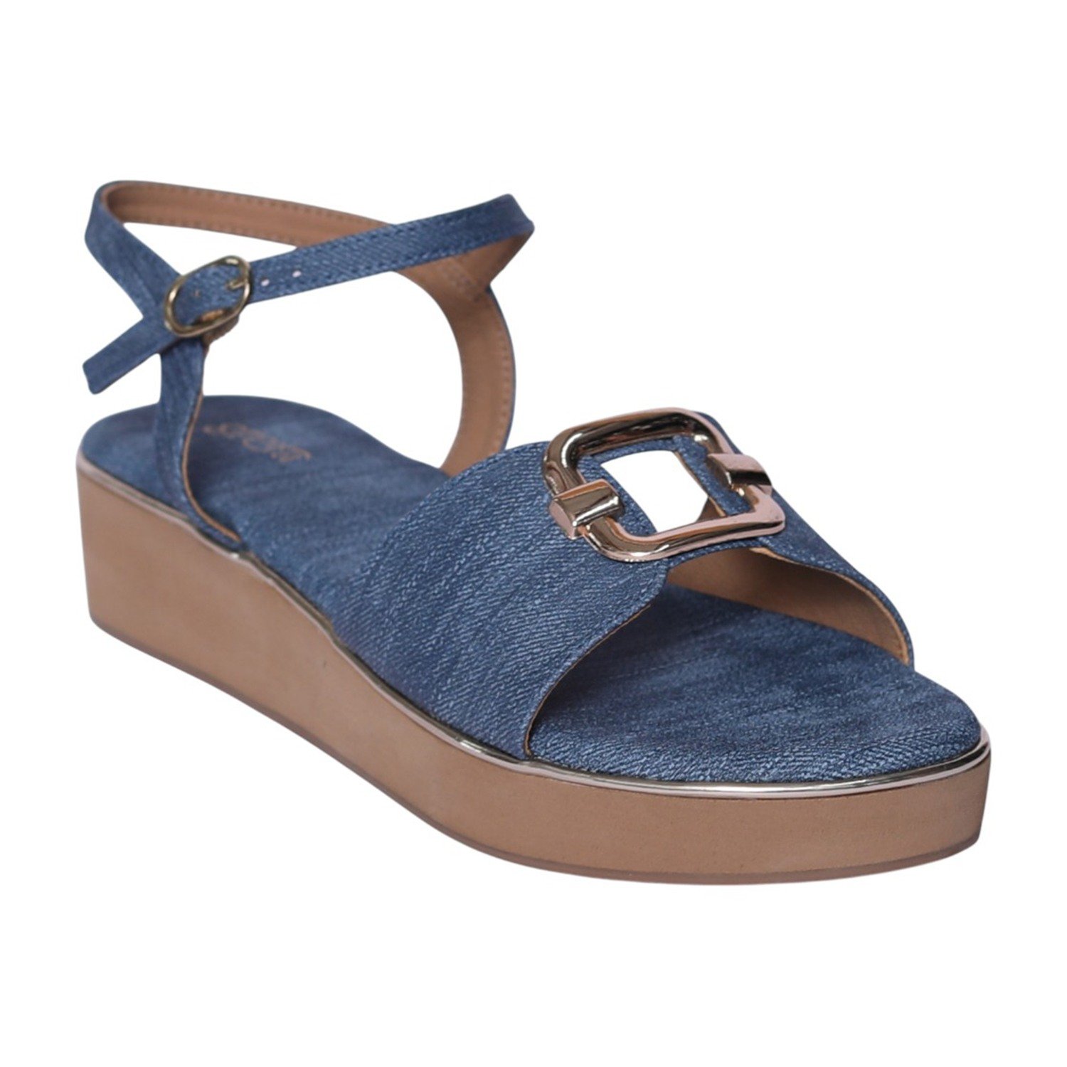 Women Blue Riviera Buckle Wedge Sandals