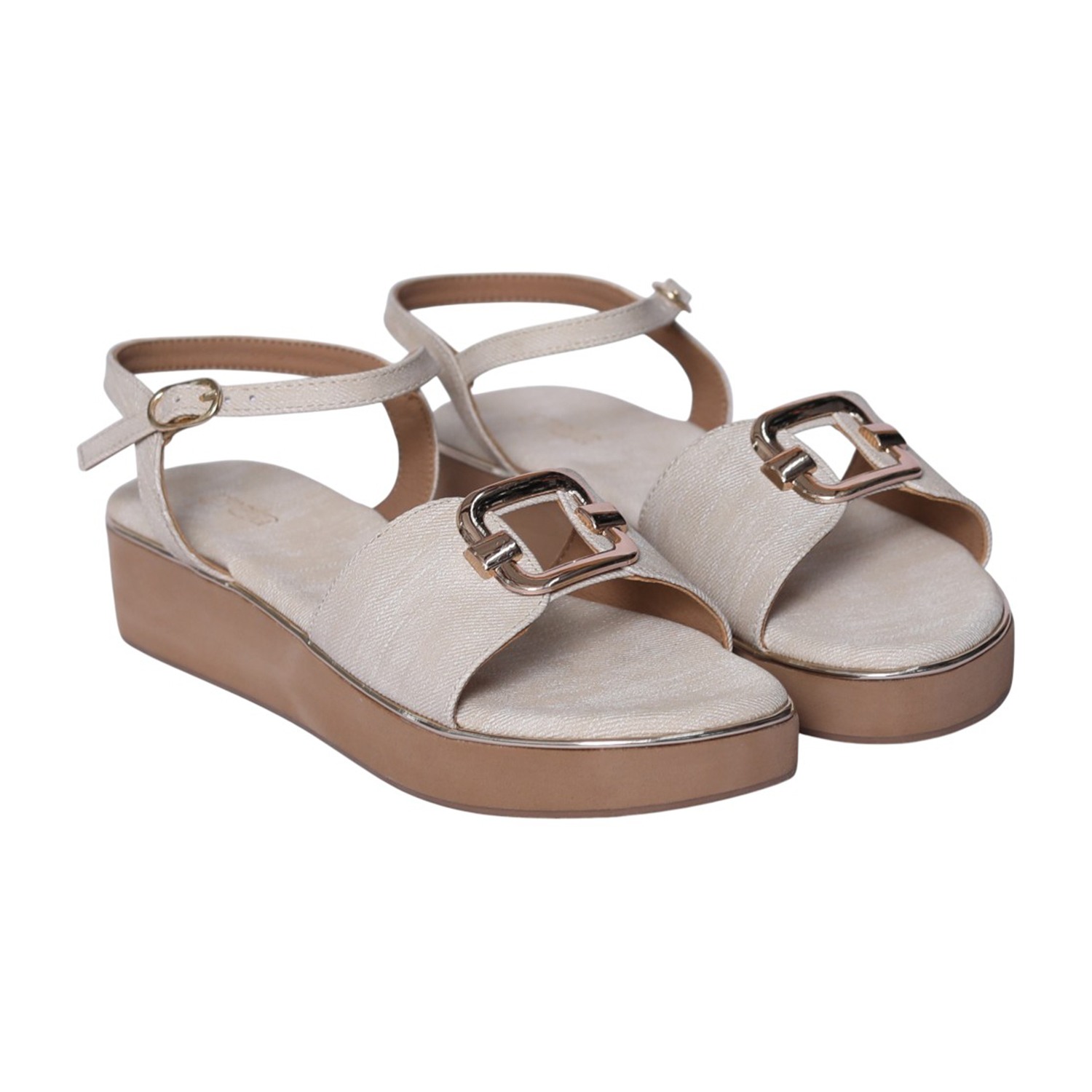Women Cream Riviera Buckle Wedge Sandals