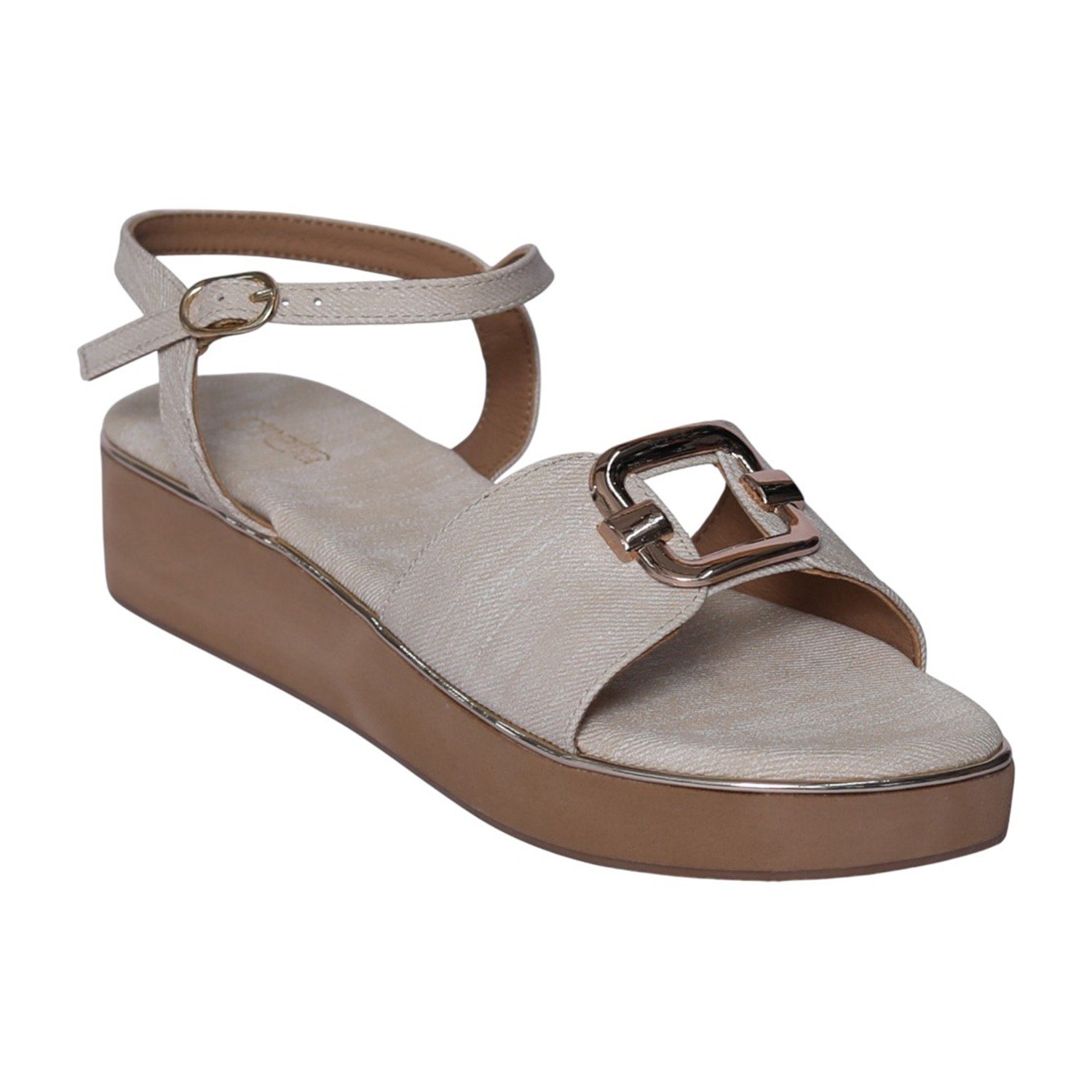 Women Cream Riviera Buckle Wedge Sandals