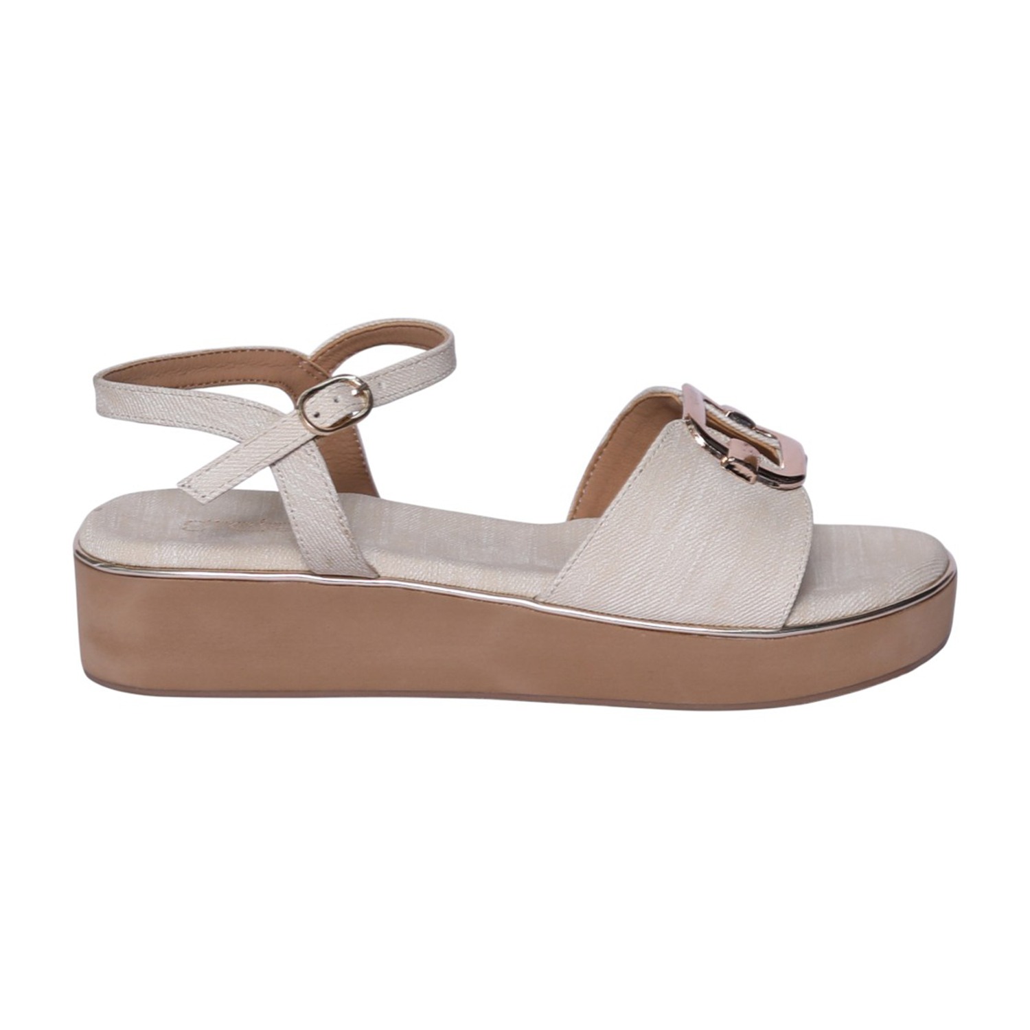 Women Cream Riviera Buckle Wedge Sandals