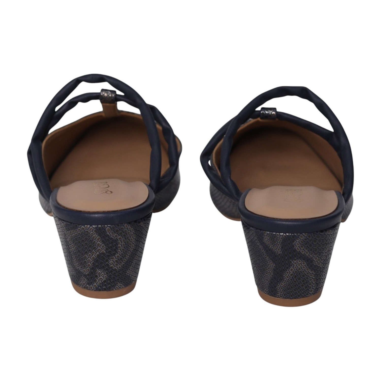 greta | Navy Blue Textured Strappy Block Heels|6