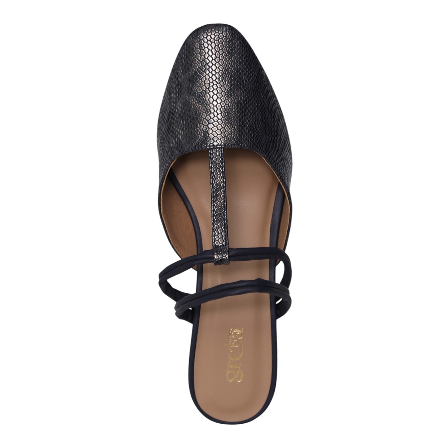 greta | Navy Blue Textured Strappy Block Heels|3