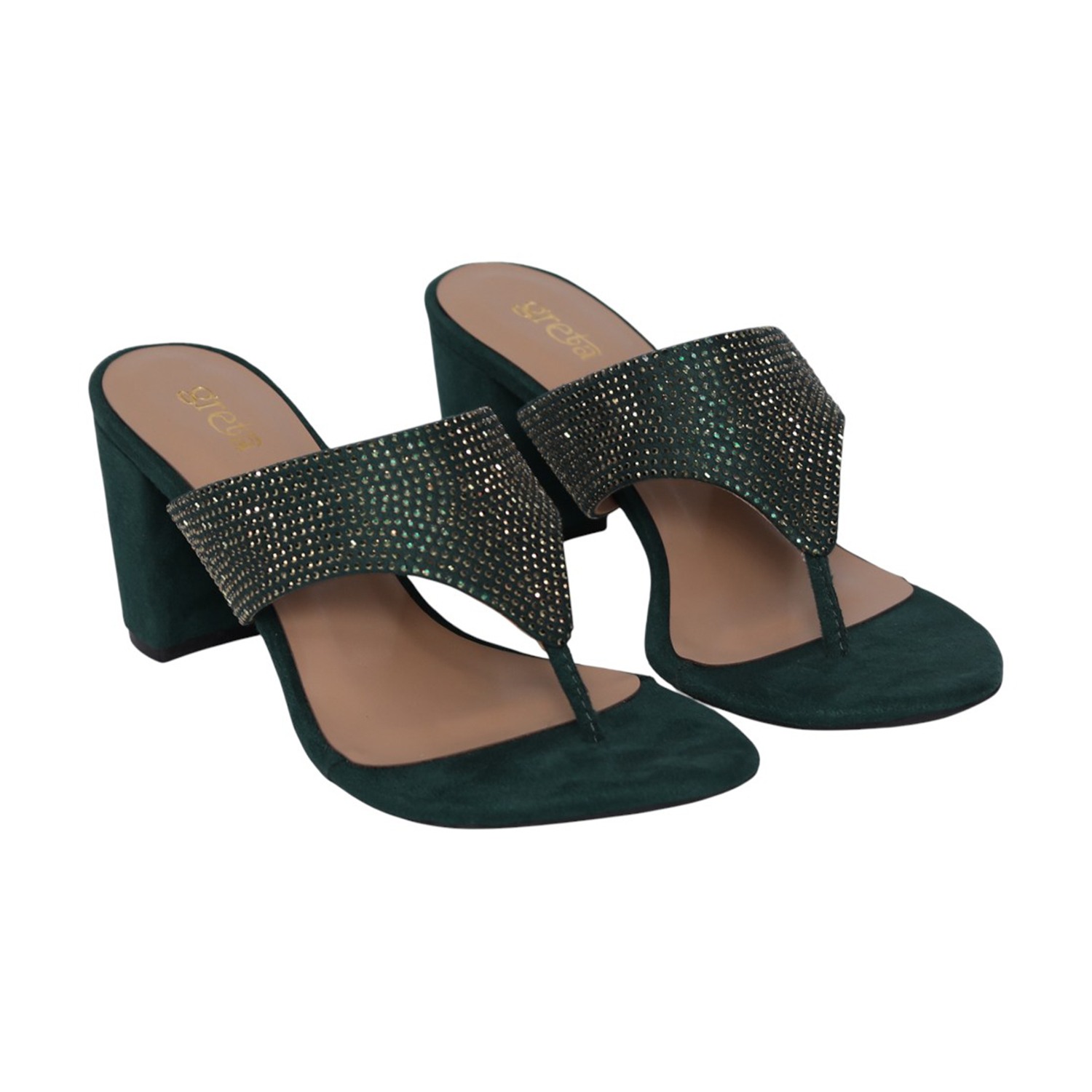 Women Emerald Dazzle Block Heels