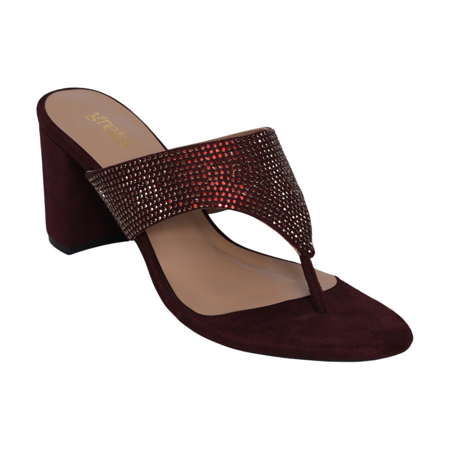 Women Wine Dazzle Block Heels