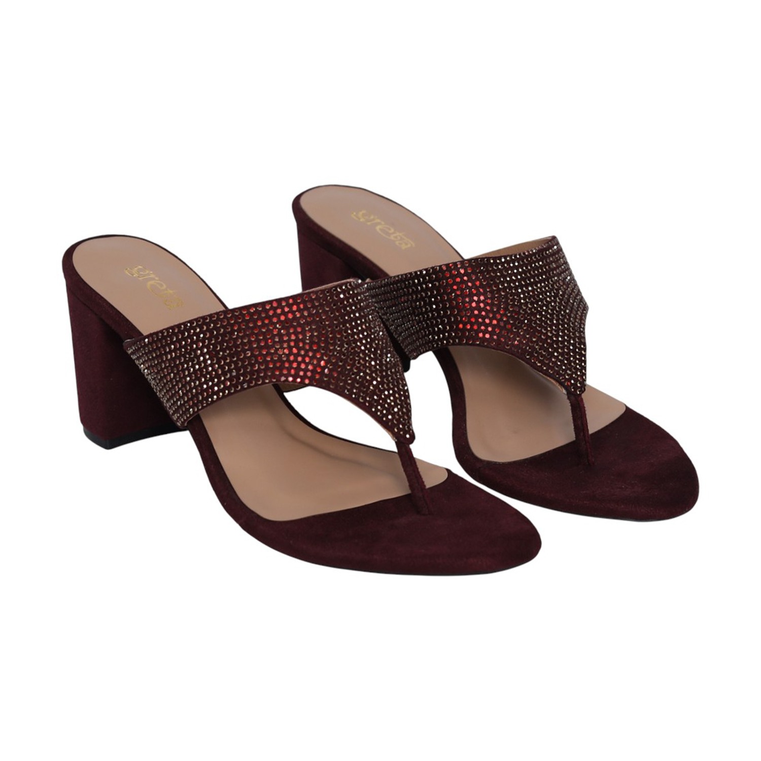 Women Wine Dazzle Block Heels