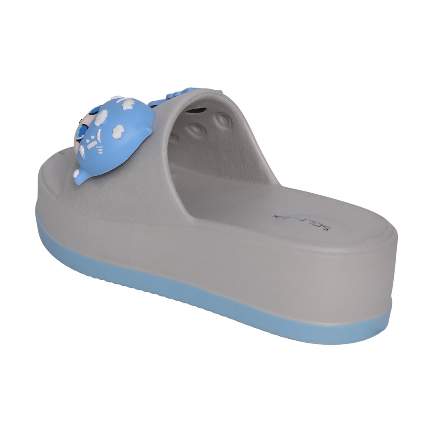 Womens Grey Soft-Tone Character Platform Slides