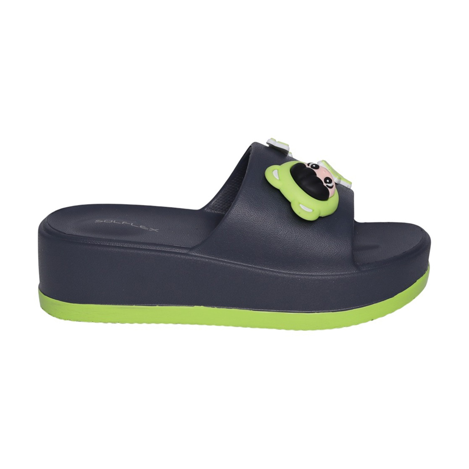 Womens Navy Cartoon Charm Platform Slides