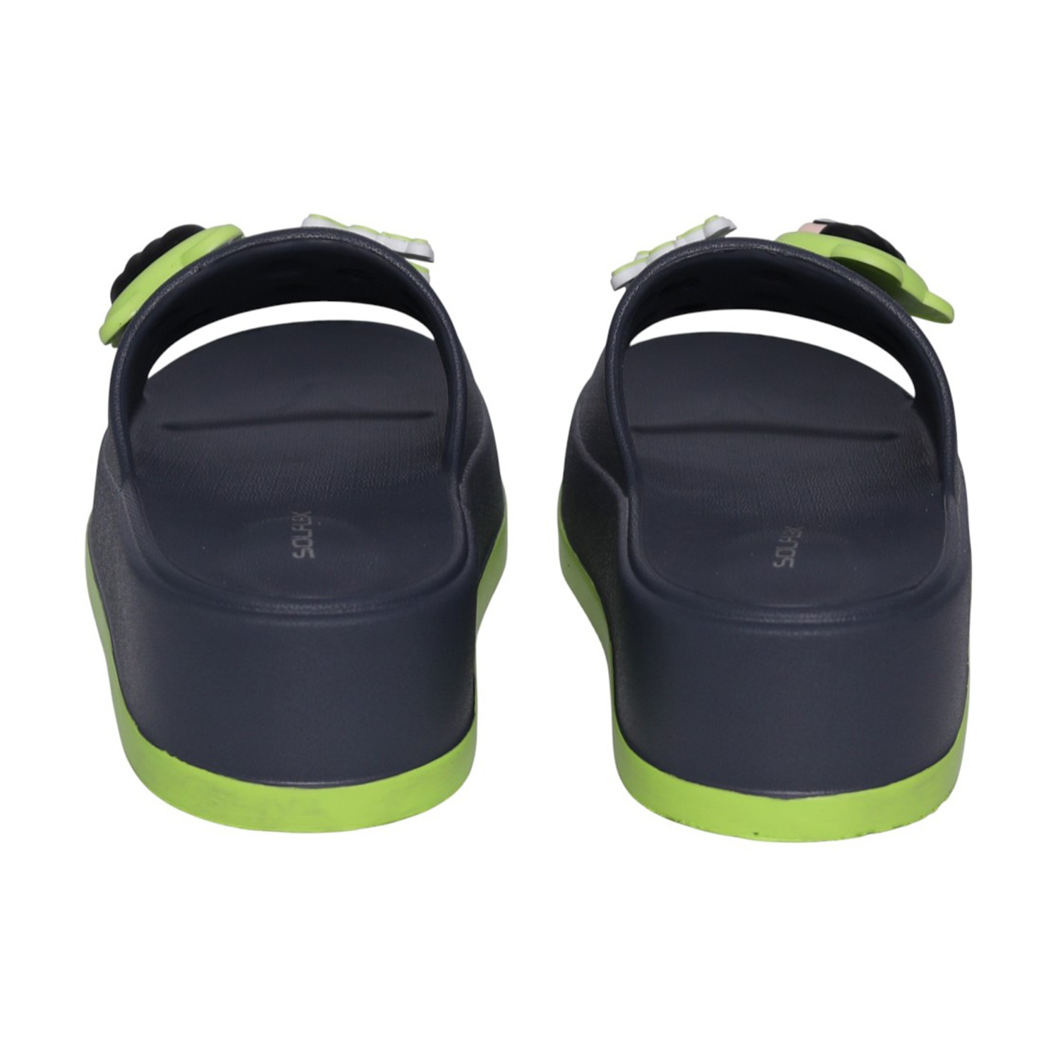 Womens Navy Cartoon Charm Platform Slides