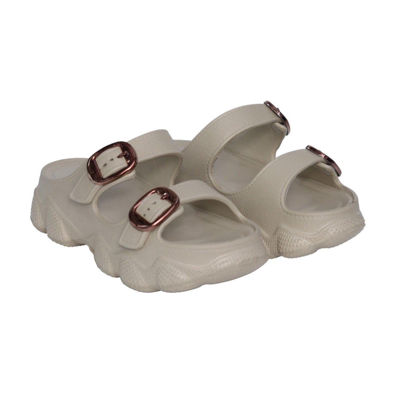 Womens Khaki Double Buckle Comfort Slides