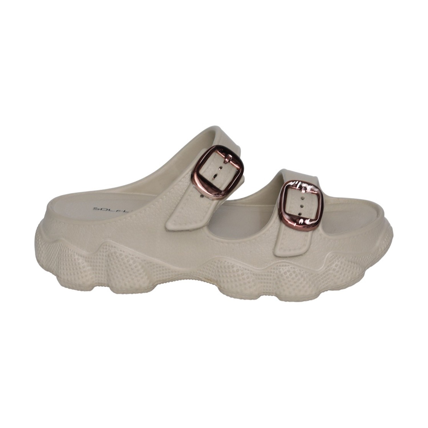 Womens Khaki Double Buckle Comfort Slides