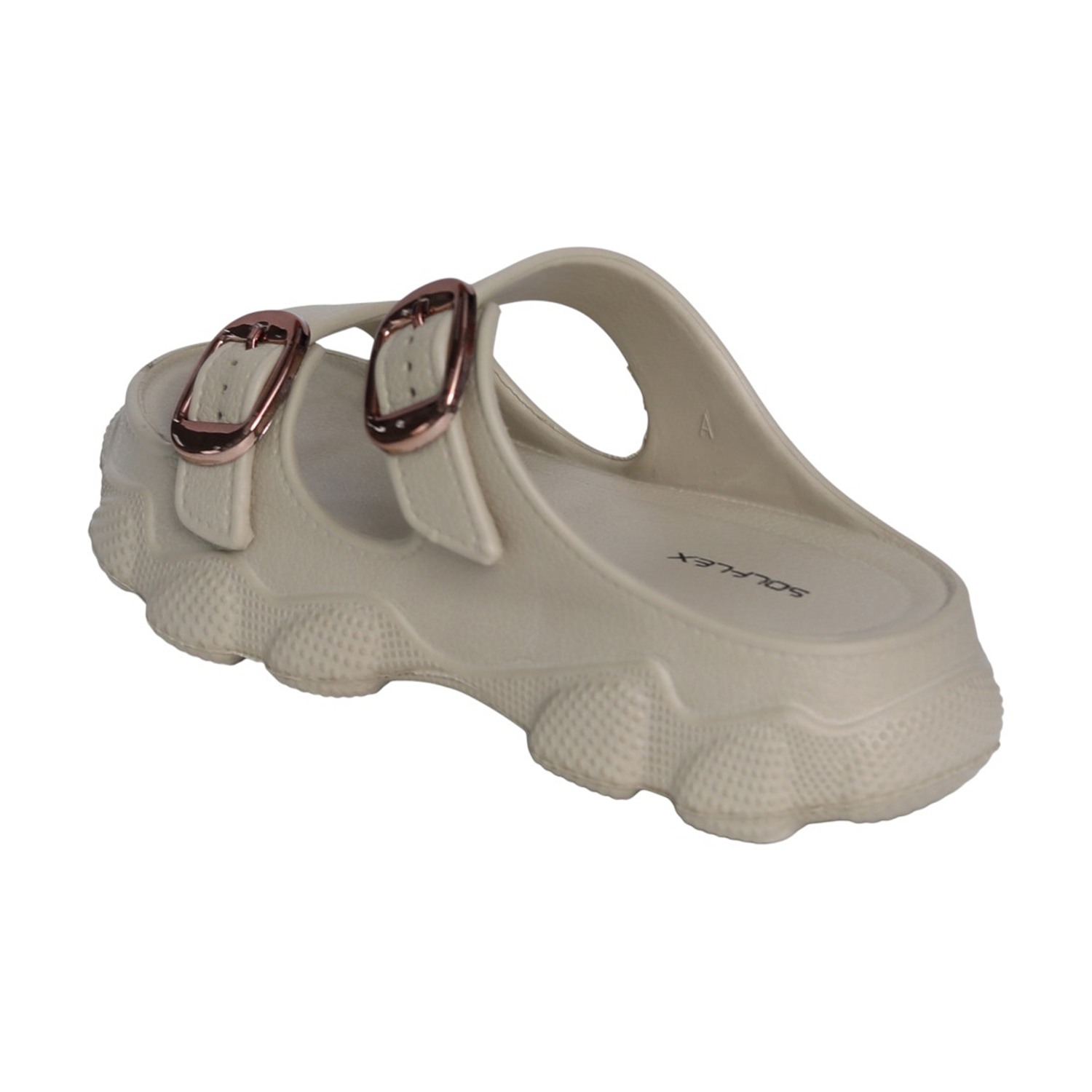 Womens Khaki Double Buckle Comfort Slides