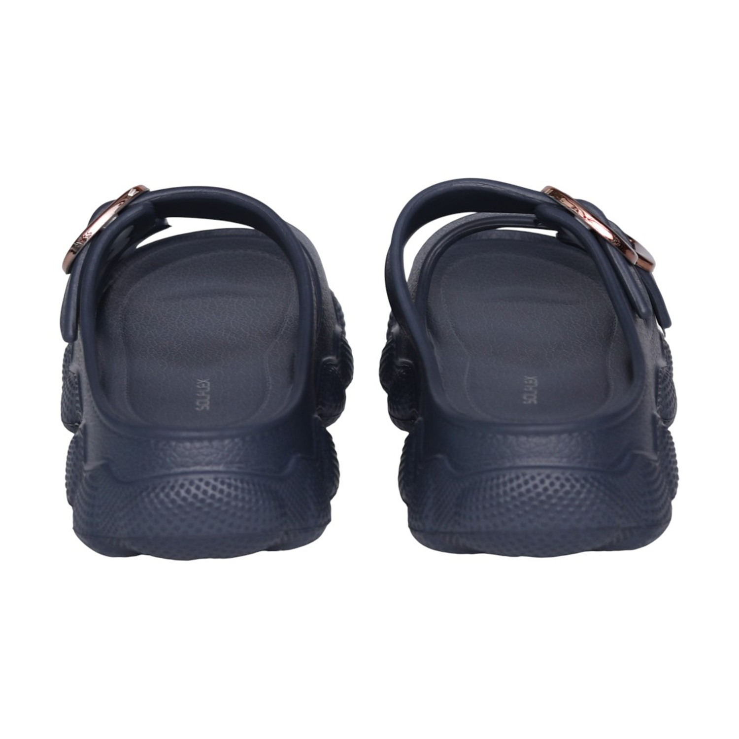 Womens Navy Double Buckle Comfort Slides