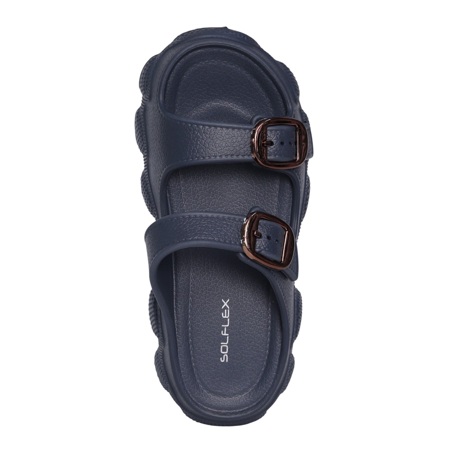 Womens Navy Double Buckle Comfort Slides