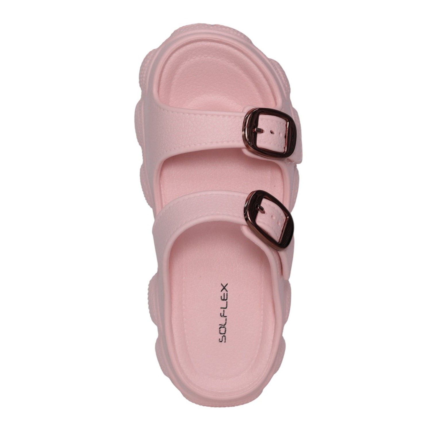 Womens Soft Pink Double Buckle Comfort Slides