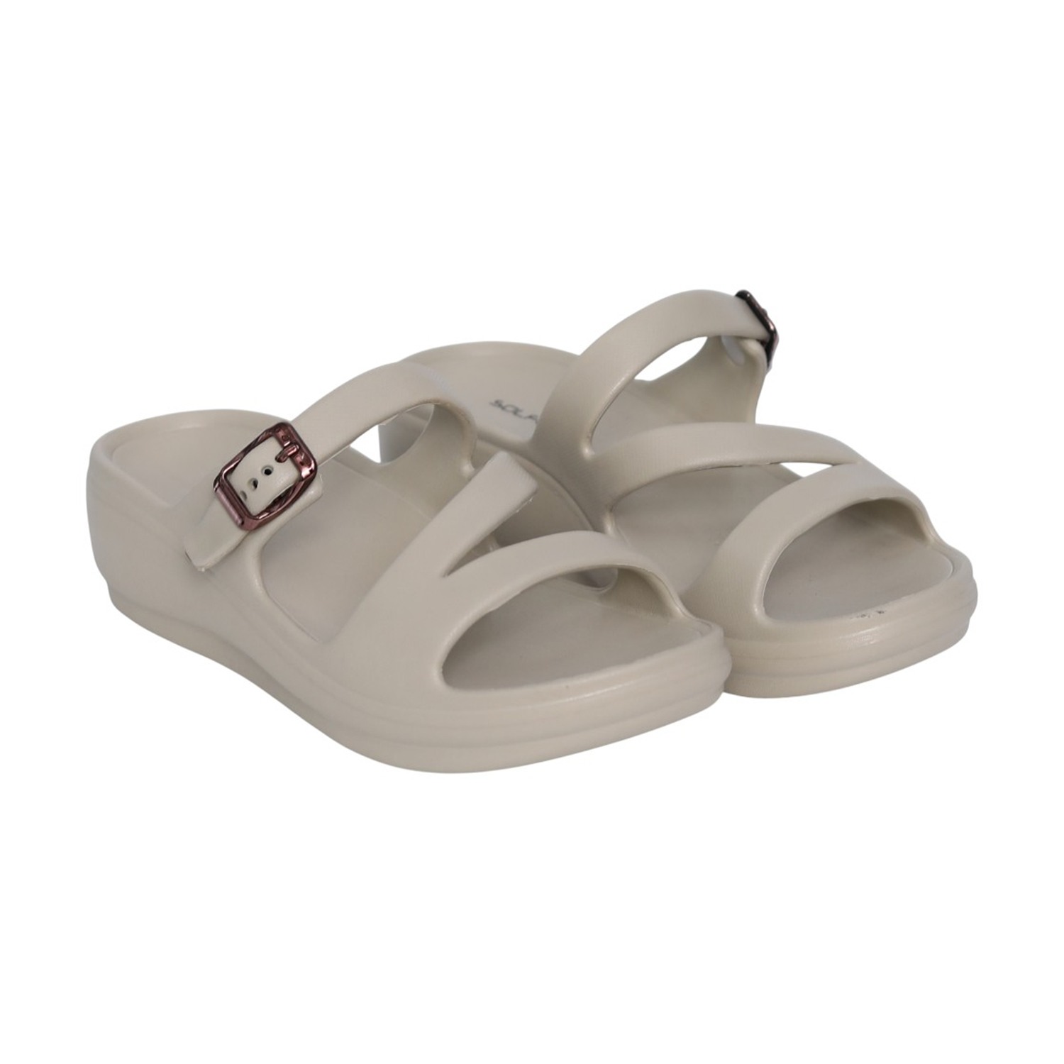 Women Khaki Buckle Strap Comfort Wedges