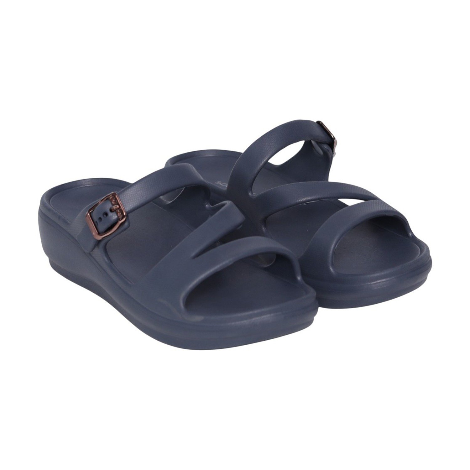 Women Navy Buckle Strap Comfort Wedges