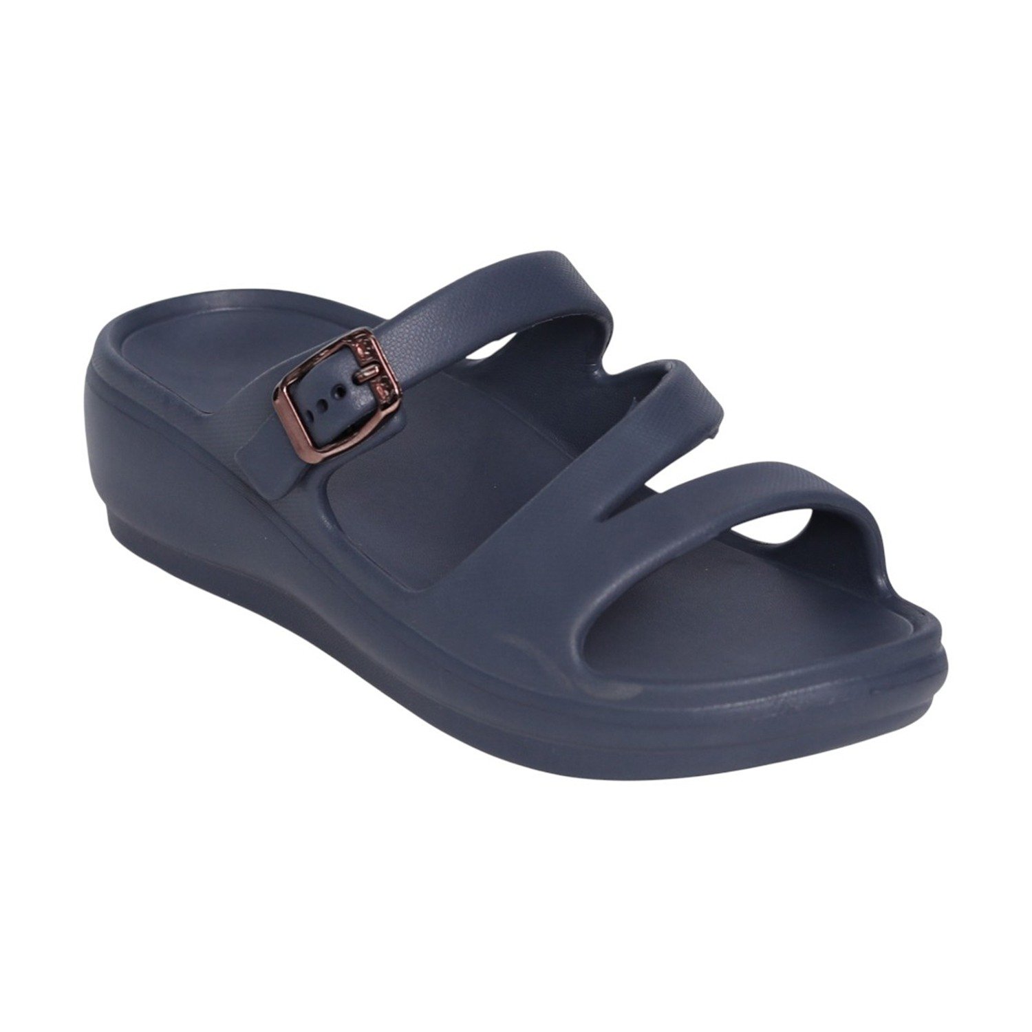 Women Navy Buckle Strap Comfort Wedges