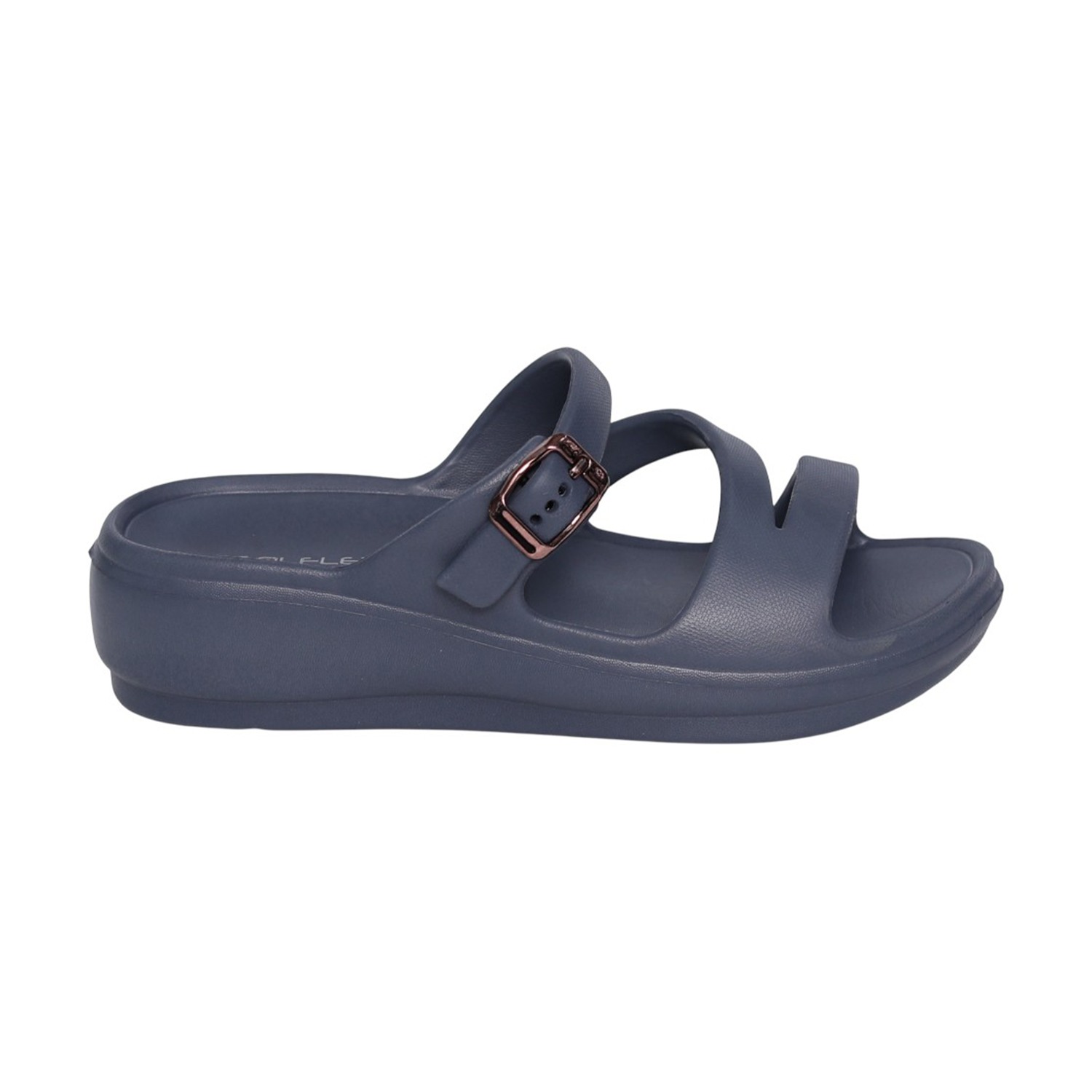 Women Navy Buckle Strap Comfort Wedges