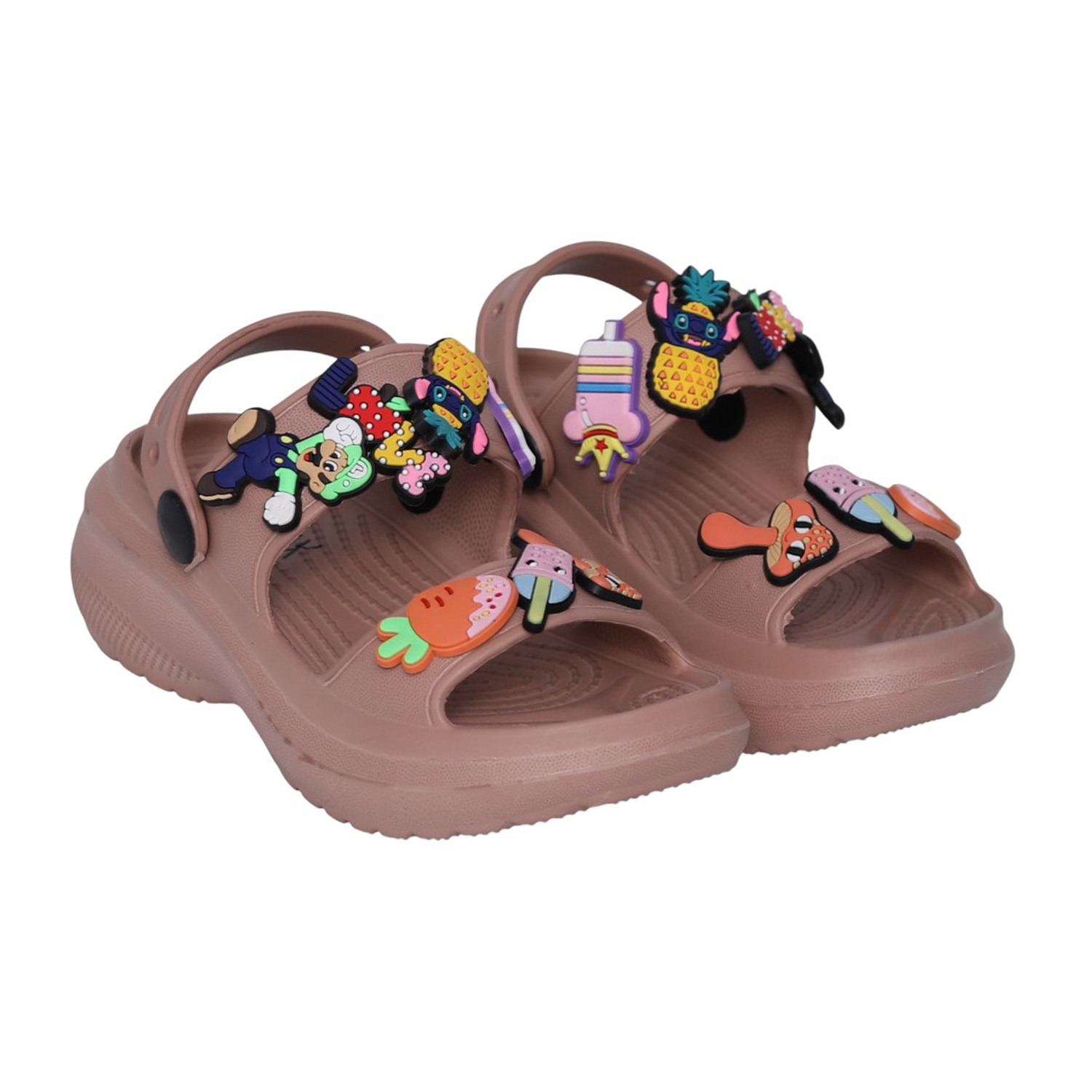 Kids Blush Peach Cartoon Patch Sandals