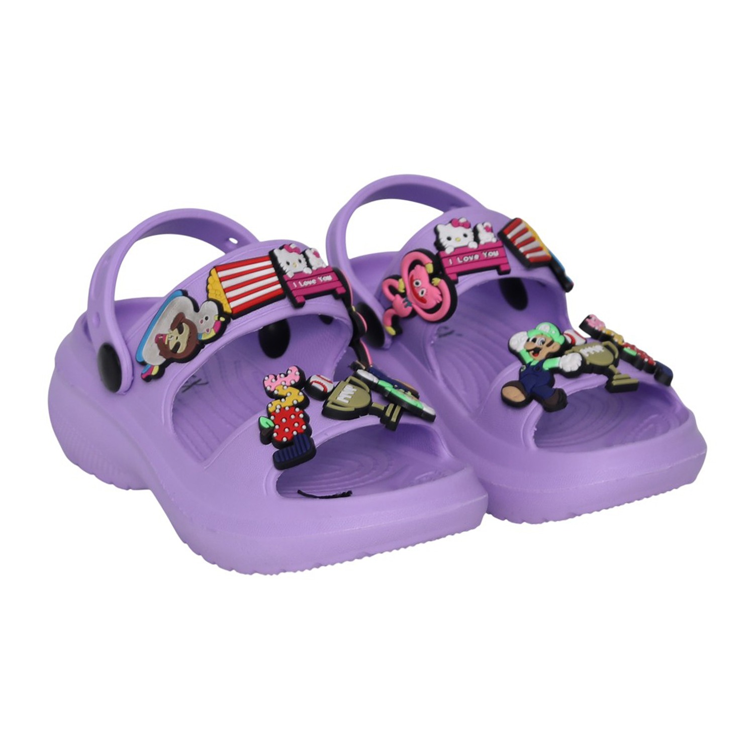Kids Pastel Purple Cartoon Patch Sandals