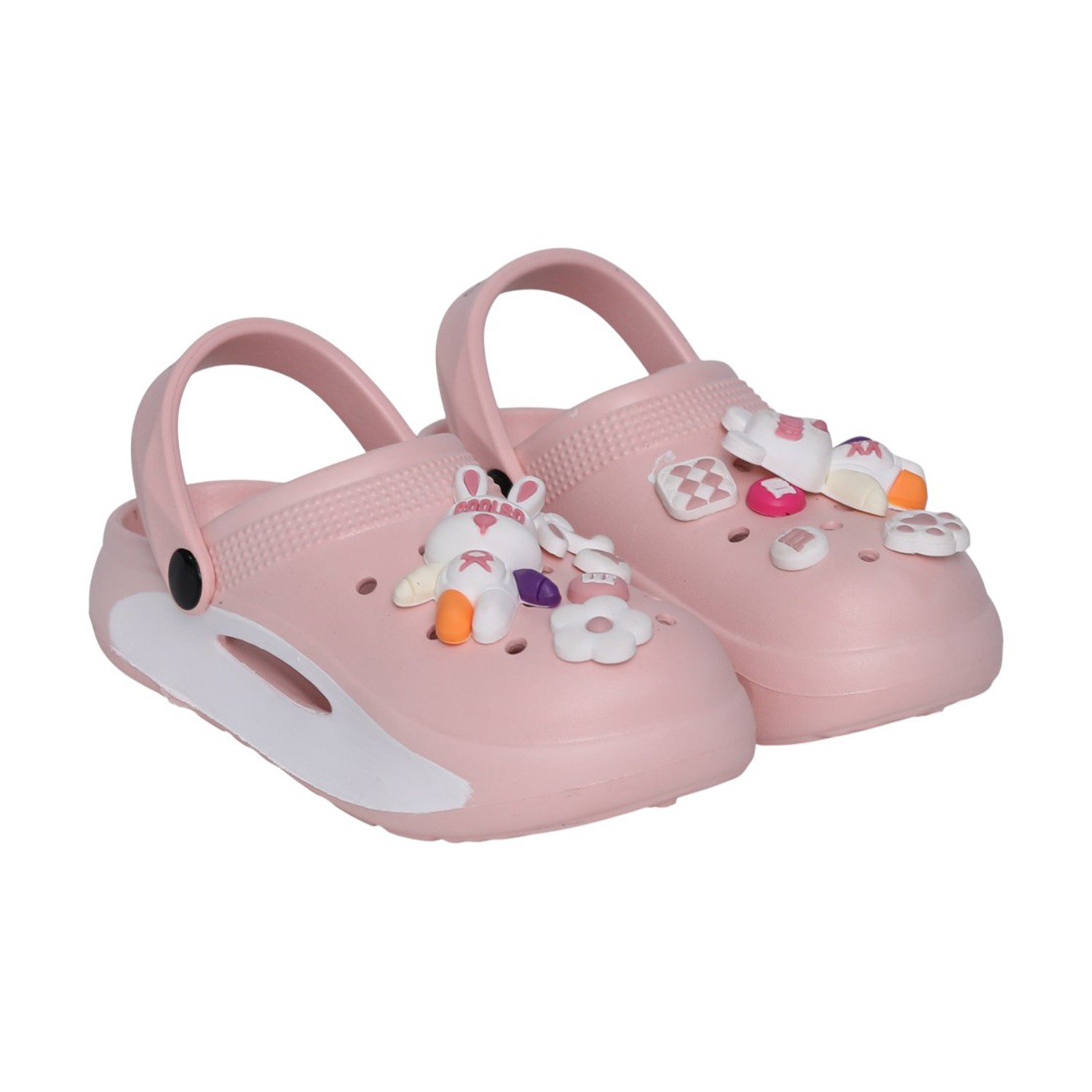 Kids Soft Pink Bunny Charm Clogs