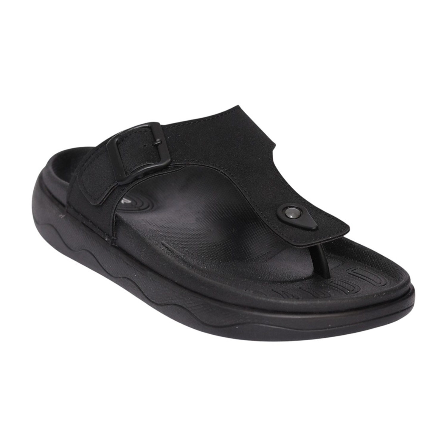 Men Black Cushioned Toe-Post Sandal