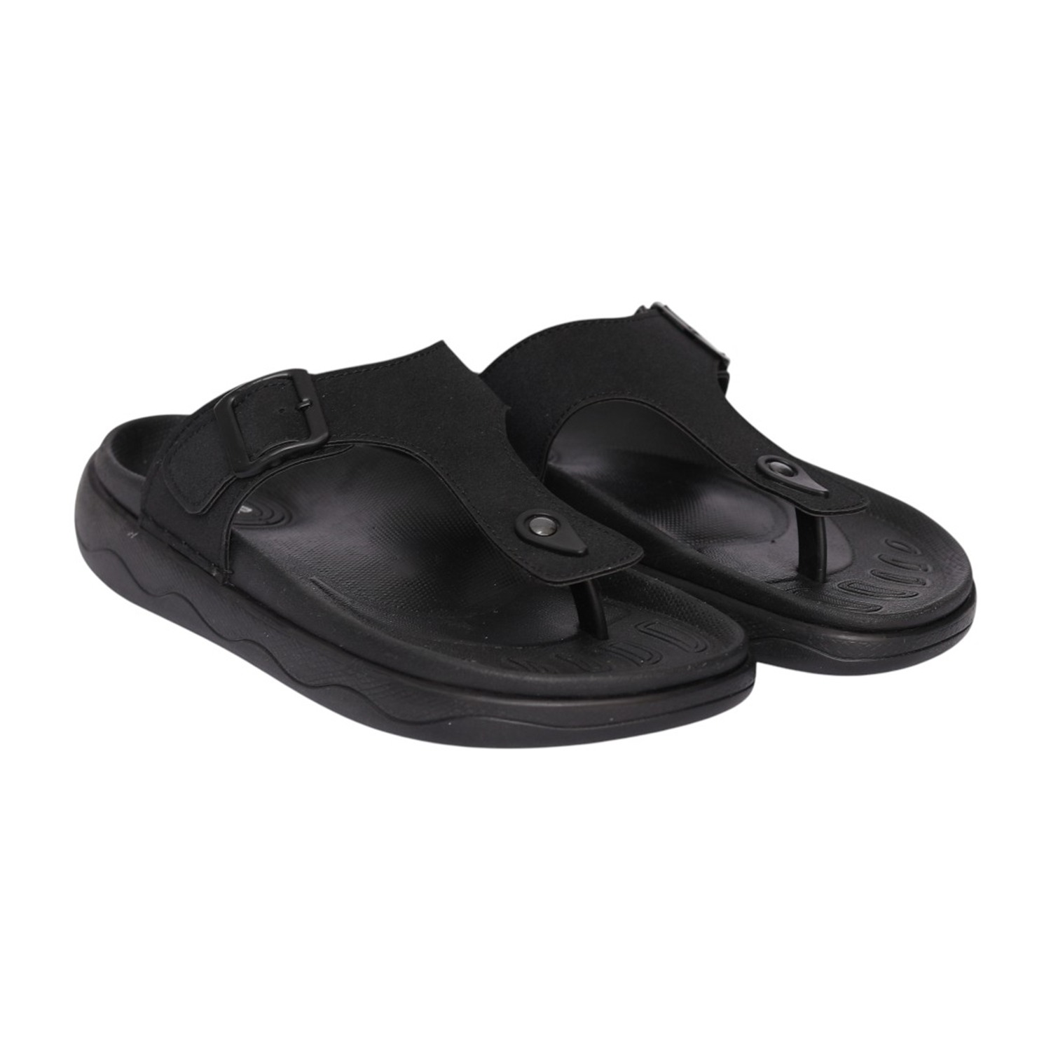 Men Black Cushioned Toe-Post Sandal