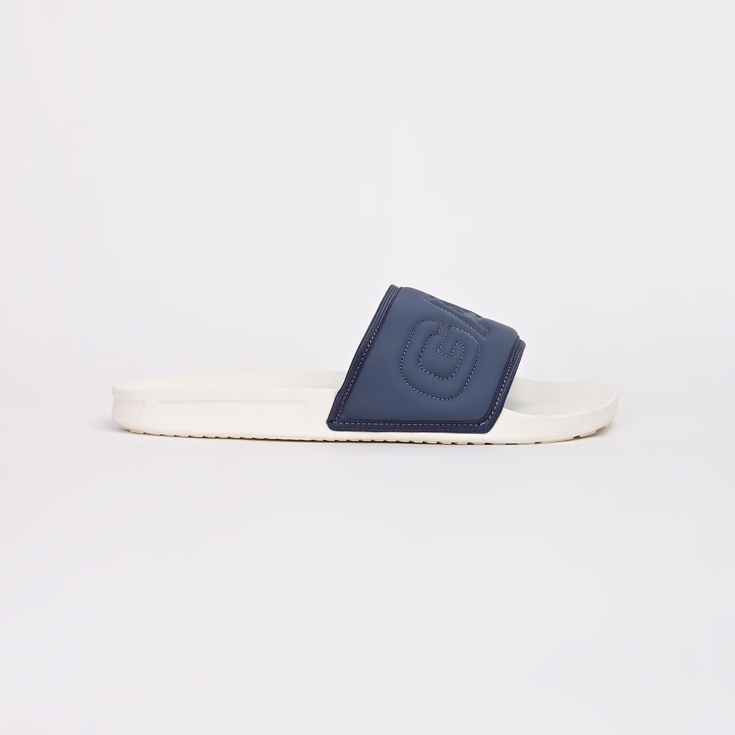 Men Foamflex White Navy Sliders