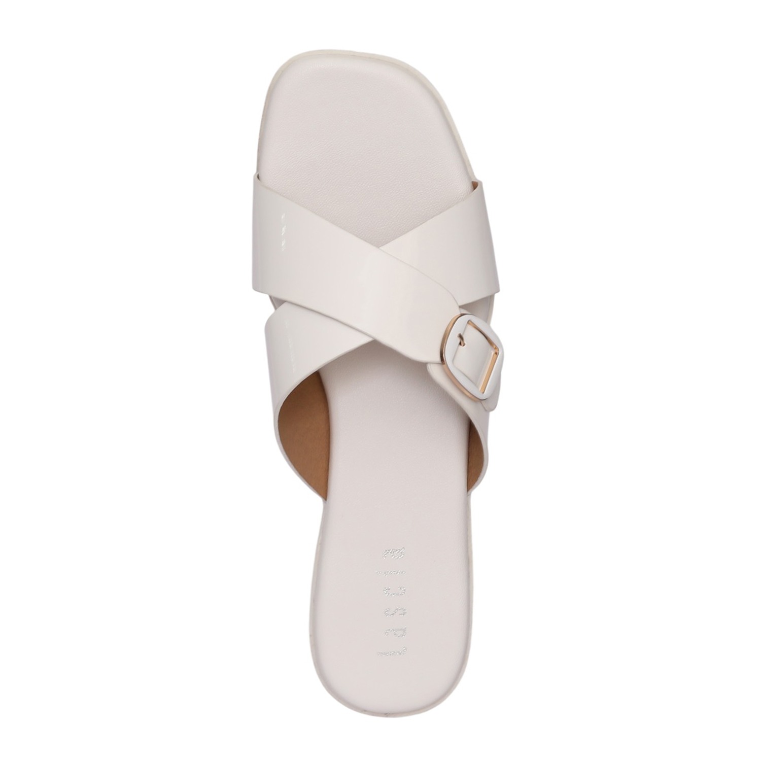 Women White Glossy Buckle Sandal