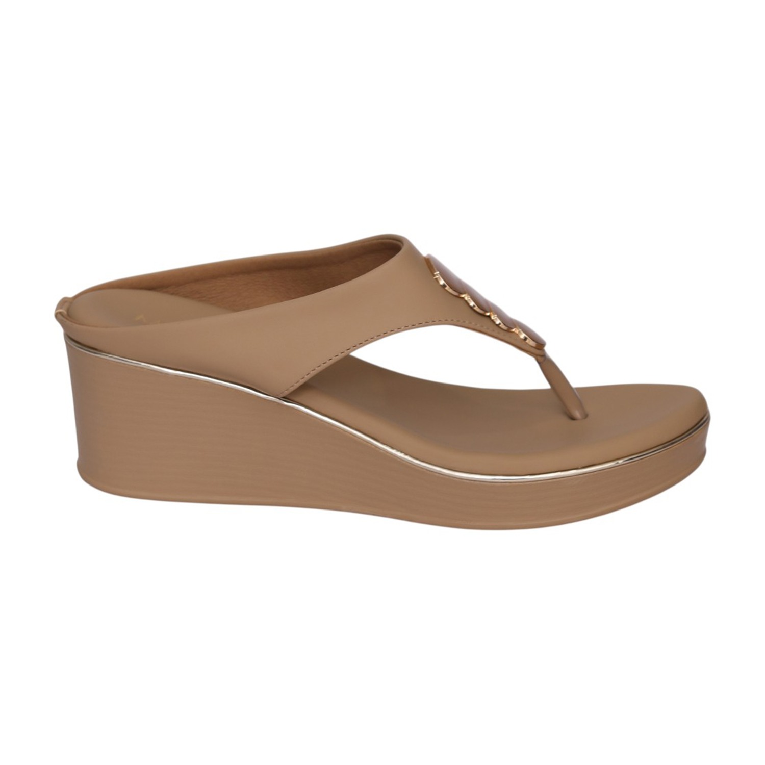 Women Beige Circle Accent Wedge Sandal